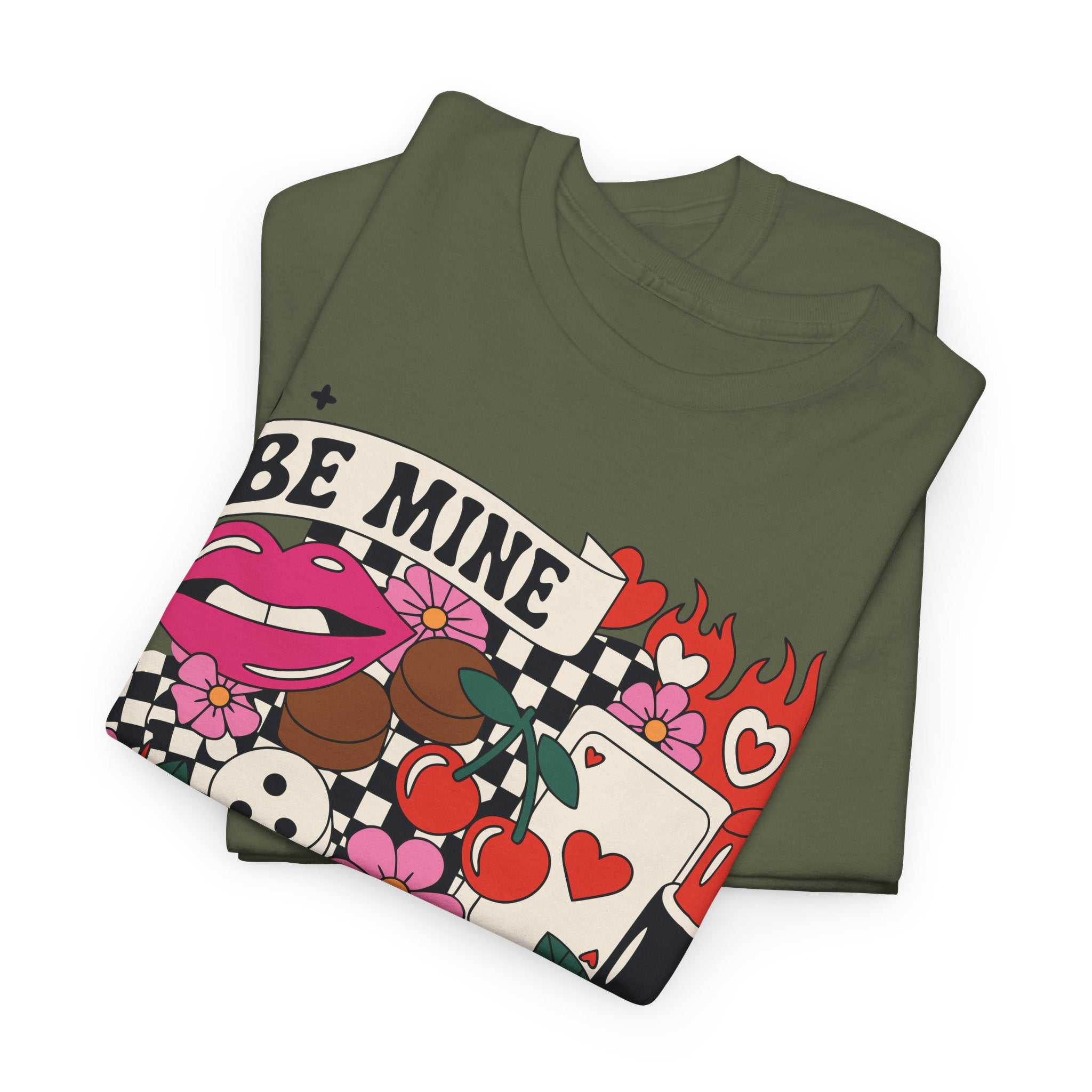 Be Mine Valentine Pop-Art Tee — Lips, Cherries & Retro Valentine Collage...Unisex Cotton Tee