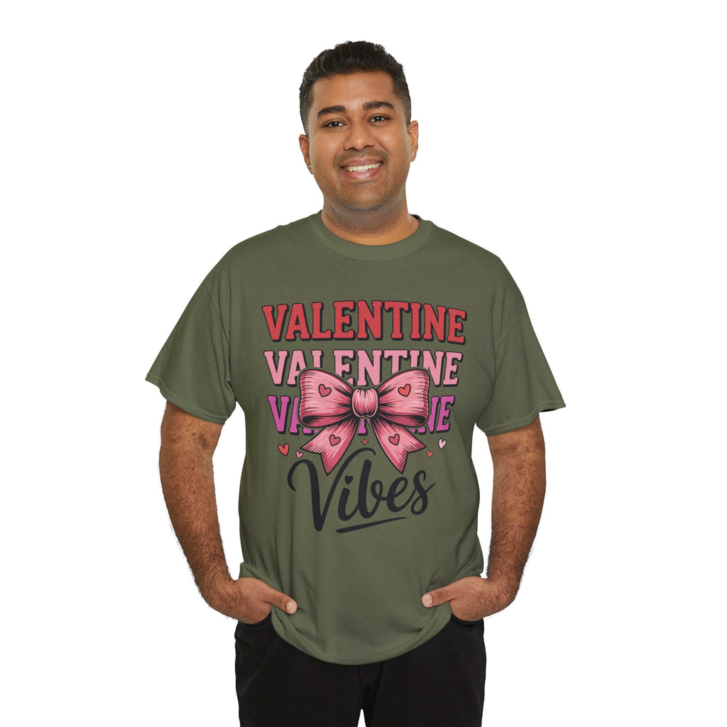 Valentine Vibes T-Shirt — Pink Bow Heart Graphic Unisex Cotton Tee