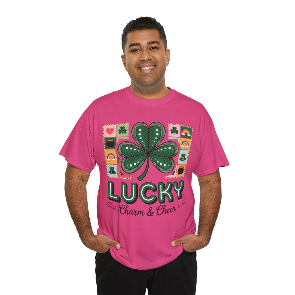 Lucky Charm & Cheer Clover Tee — Patchwork St. Patrick’s Day Unisex Cotton T-Shirt