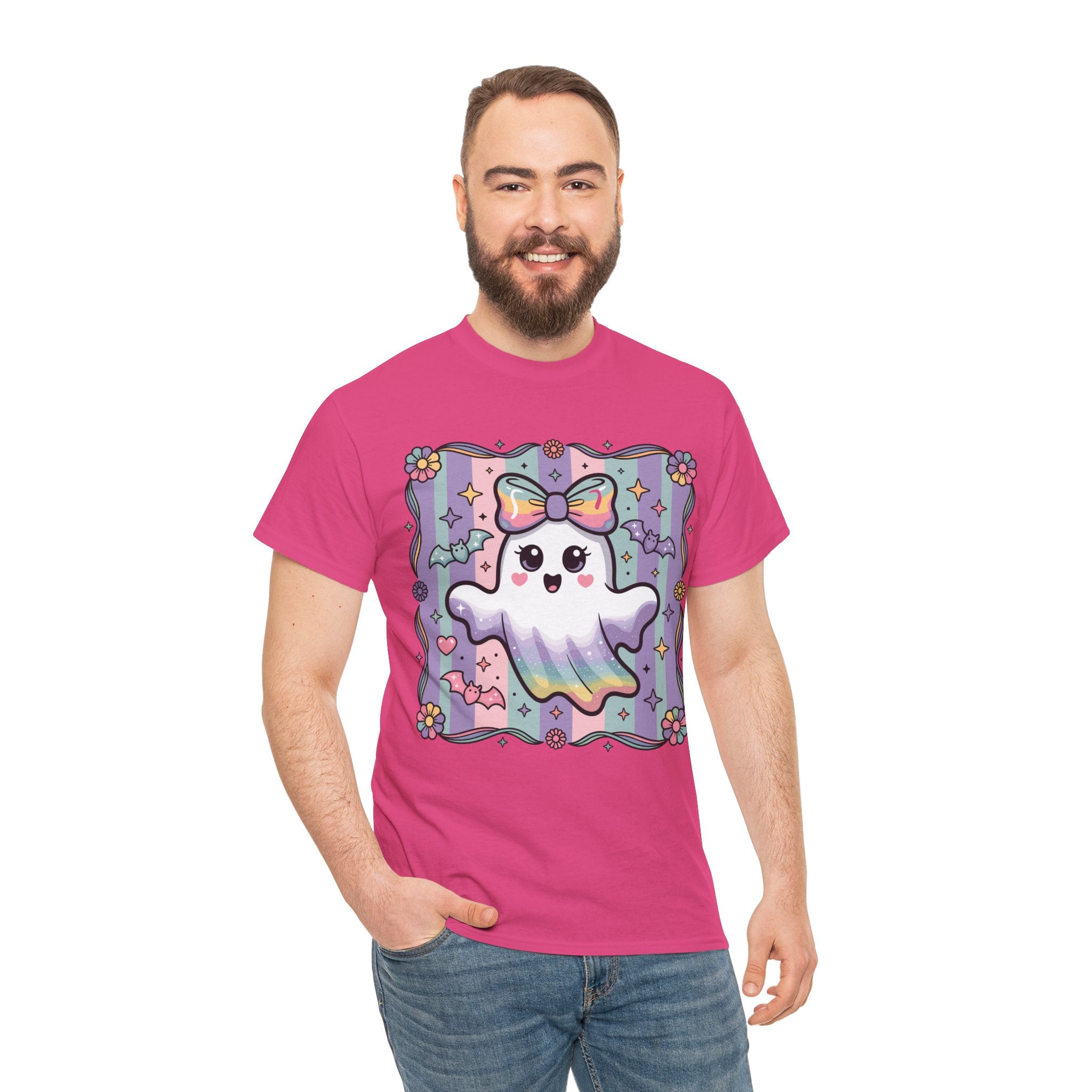 Pastel Ghost Rainbow Bow Unisex Cotton Tee