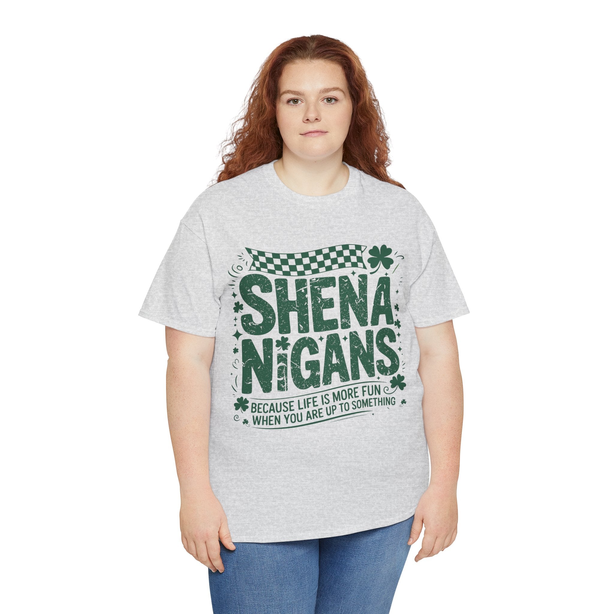 Shenanigans Clover Tee — Bright Green St. Patrick’s Day Shirt with Checkered Flag Unisex Cotton Tee