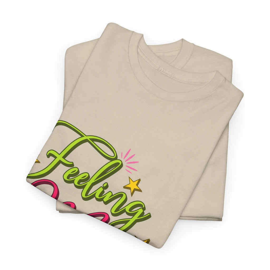 Feeling Merry T-Shirt — Bright Green & Pink Holiday Tee with Stars.Unisex Cotton Tee