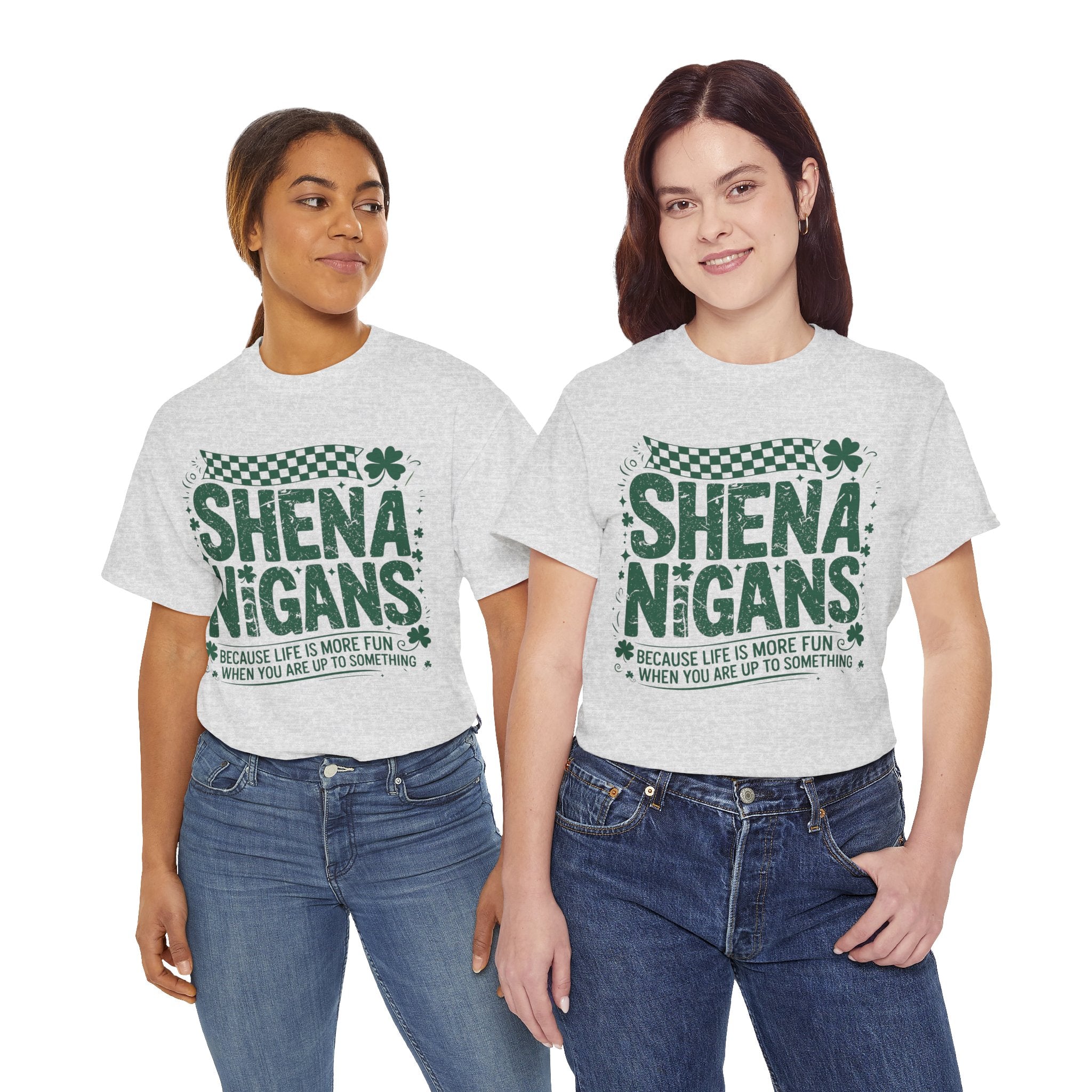 Shenanigans Clover Tee — Bright Green St. Patrick’s Day Shirt with Checkered Flag Unisex Cotton Tee