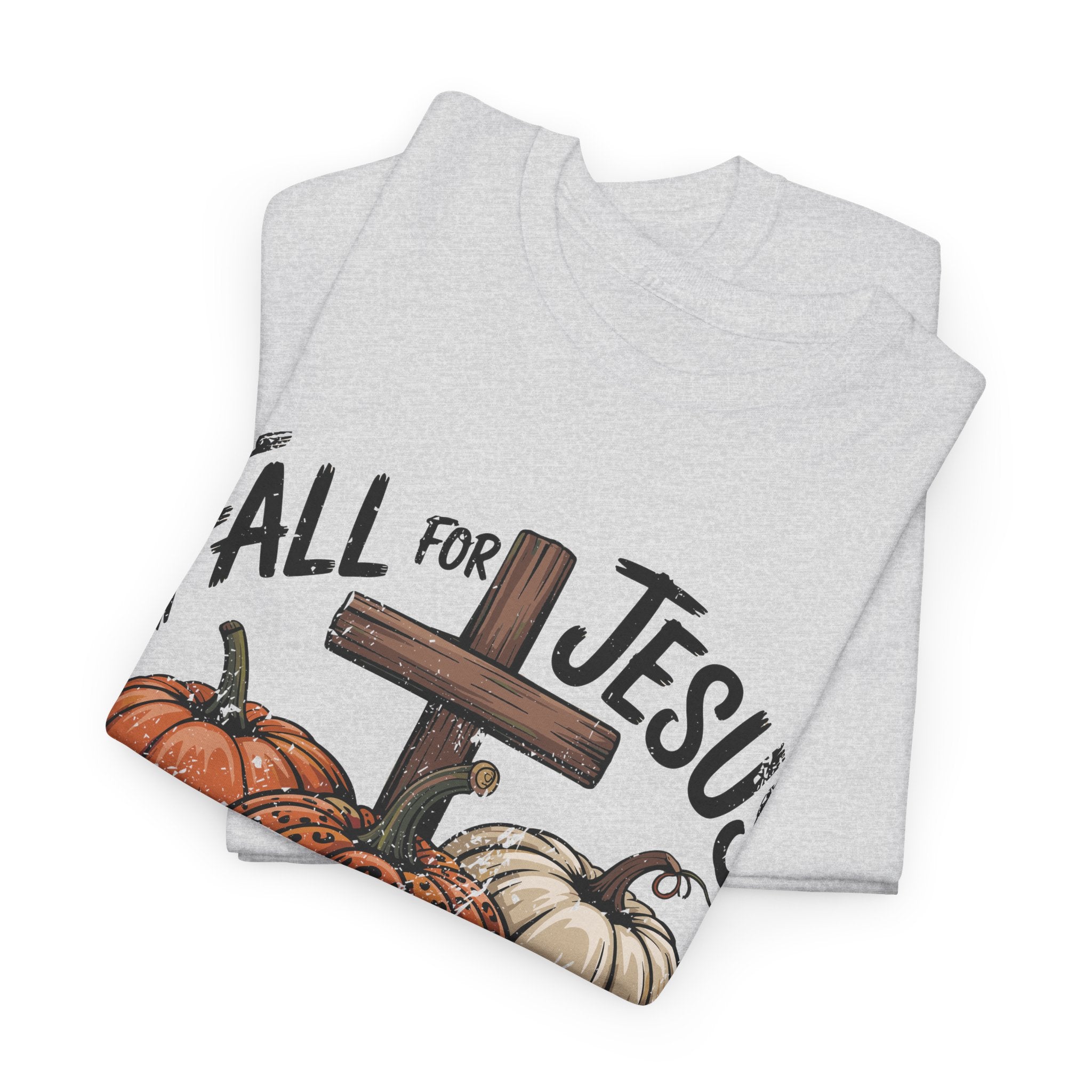 Fall for Jesus Pumpkin Cross Tee — "He Never Leaves" Autumn Christian Unisex Cotton T-Shirt