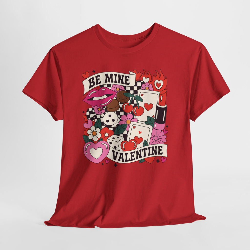 Be Mine Valentine Pop-Art Tee — Lips, Cherries & Retro Valentine Collage...Unisex Cotton Tee