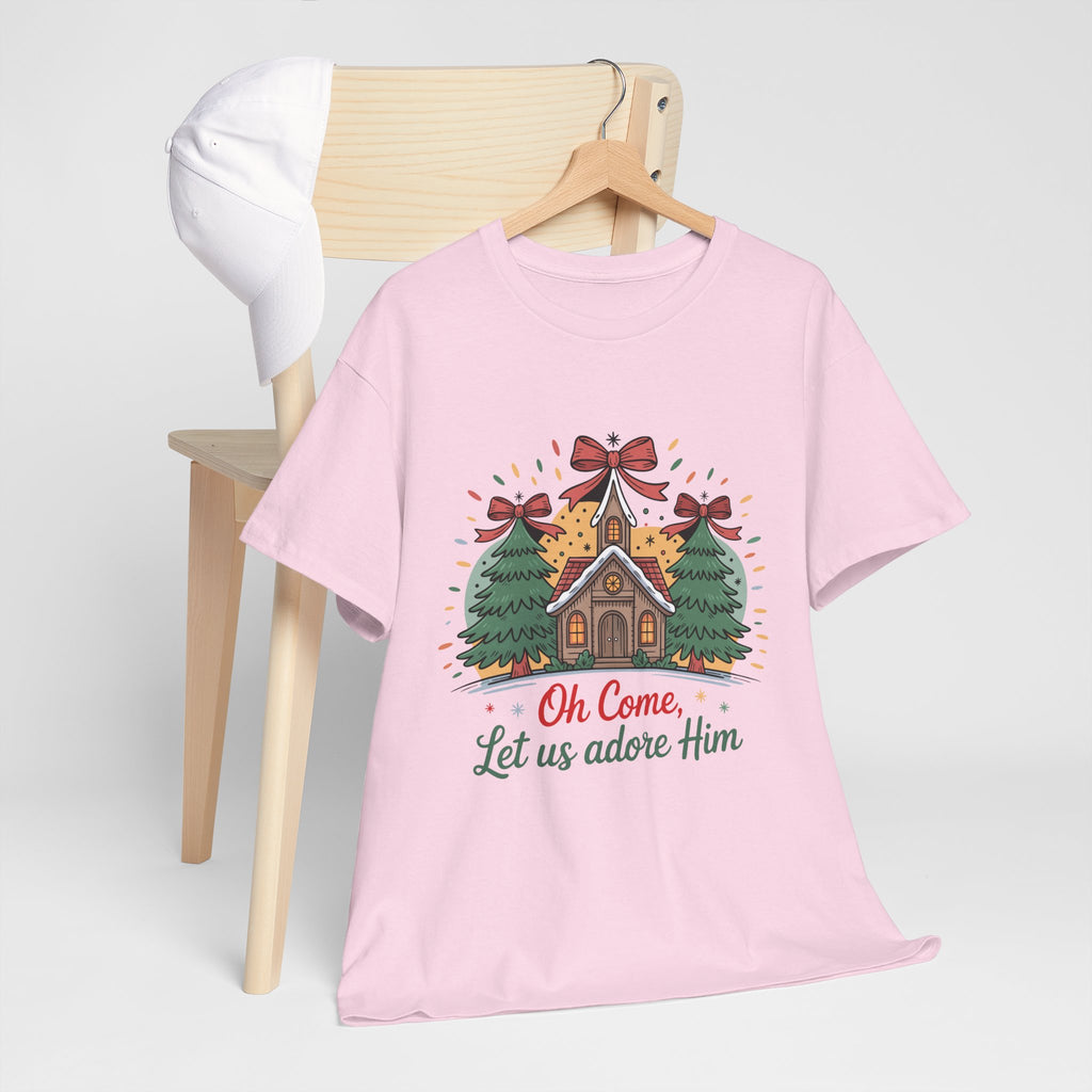 Oh Come Let Us Adore Him Christmas Tee — Church & Trees Holiday Unisex Cotton Tshirt