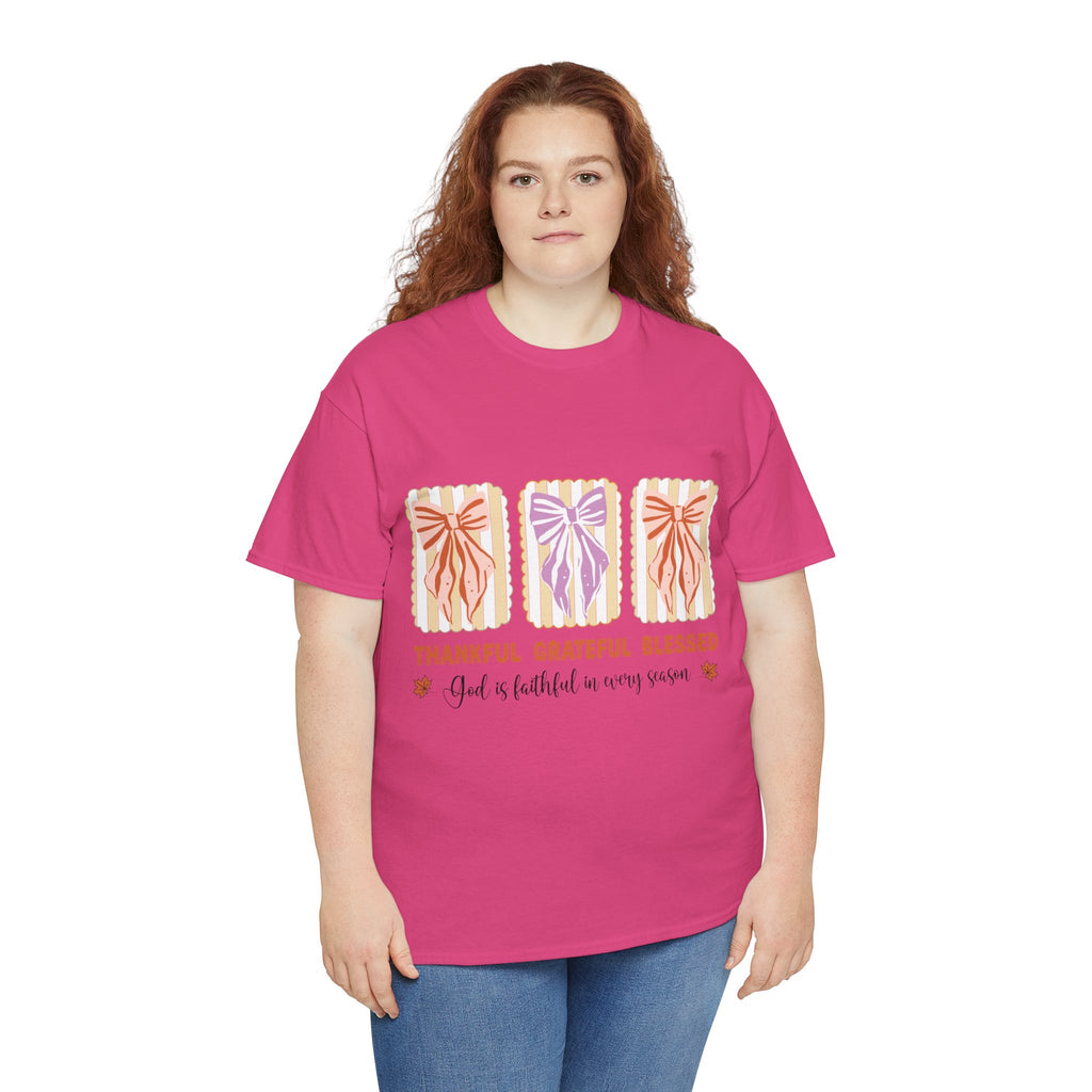 Thankful Grateful Blessed Fall Tee — God Is Faithful Pastel Bows..Unisex Cotton Tee