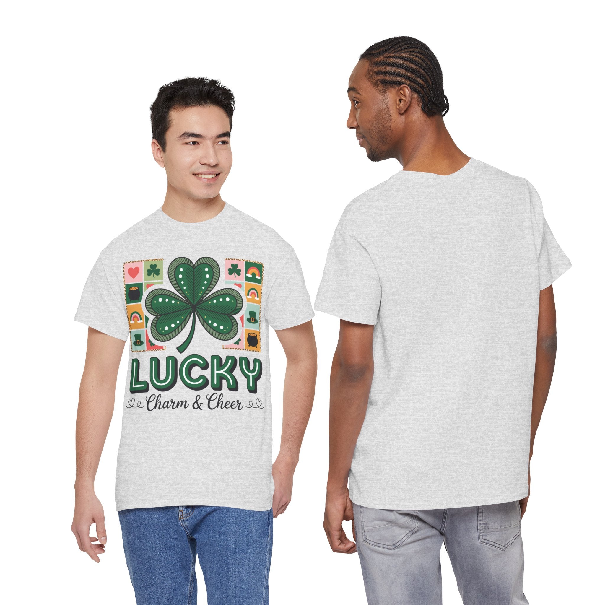 Lucky Charm & Cheer Clover Tee — Patchwork St. Patrick’s Day Unisex Cotton T-Shirt