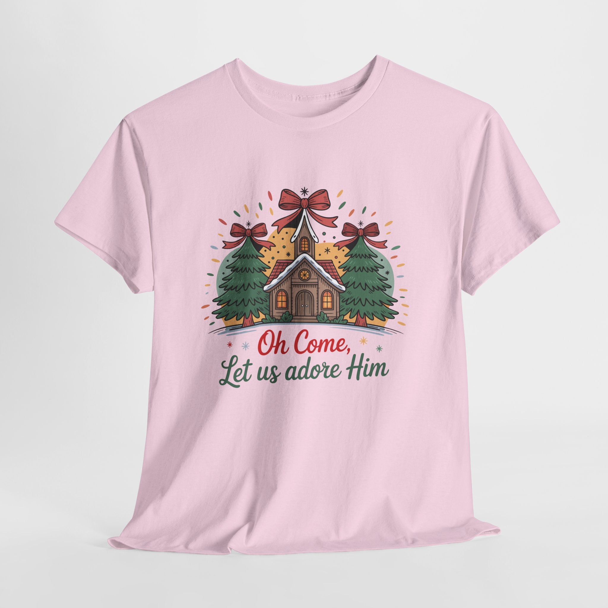 Oh Come Let Us Adore Him Christmas Tee — Church & Trees Holiday Unisex Cotton Tshirt