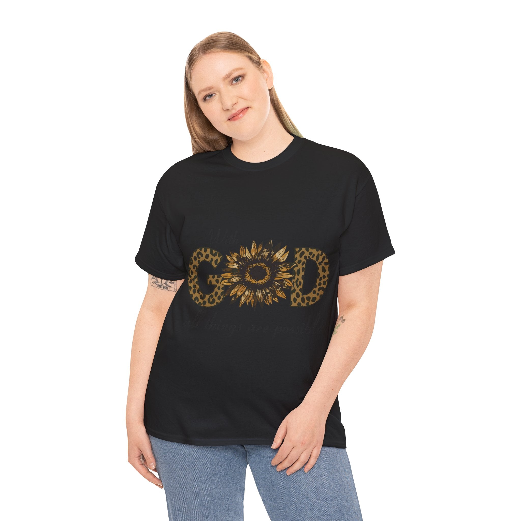 GOD Leopard Print Sunflower Unisex Cotton Tee