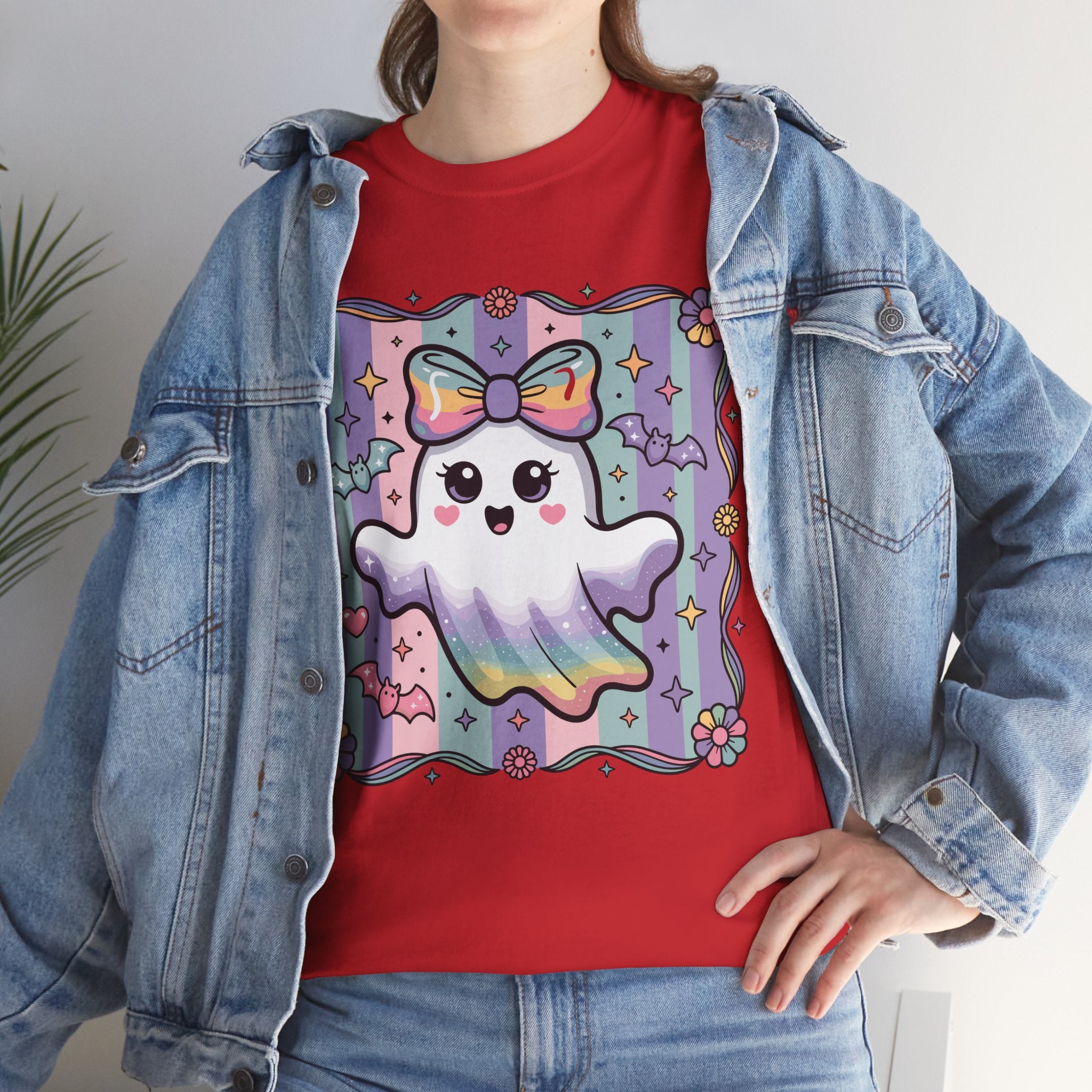 Pastel Ghost Rainbow Bow Unisex Cotton Tee