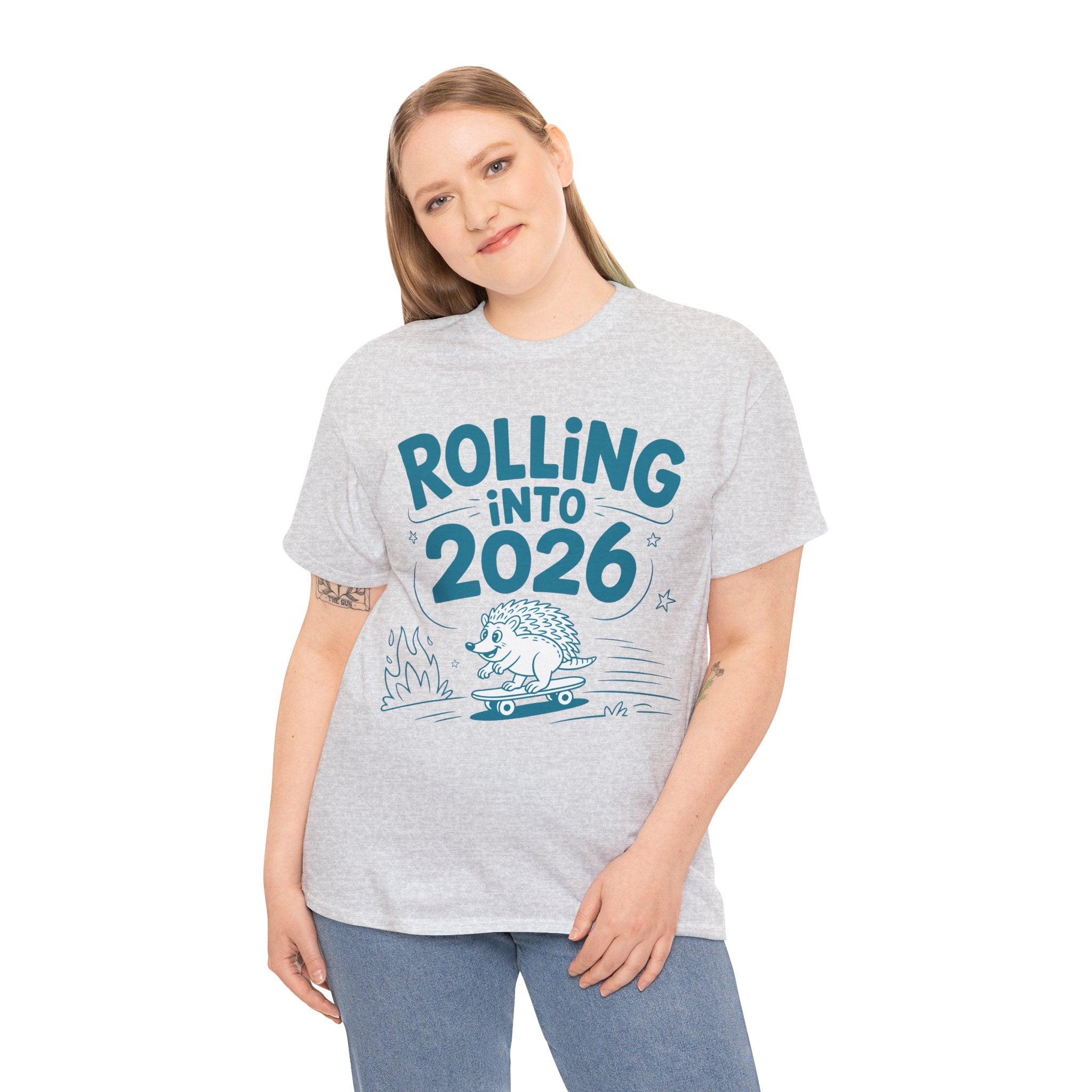 Rolling Into 2026 Hedgehog Skateboard Unisex Cotton Tee