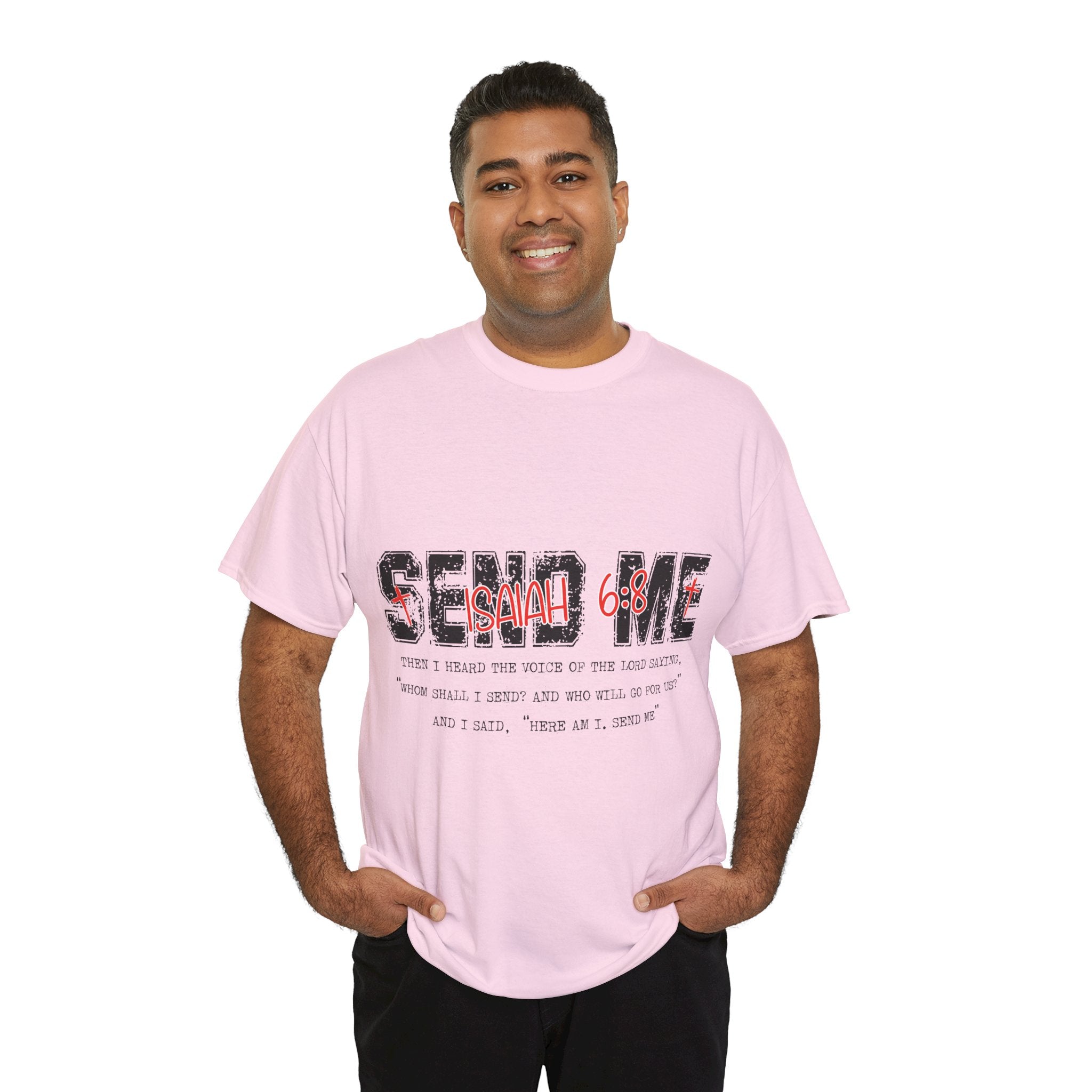 Here I Am Send Me Isaiah 6:8 T-Shirt — Christian Cross Graphic Unisex Cotton Tee