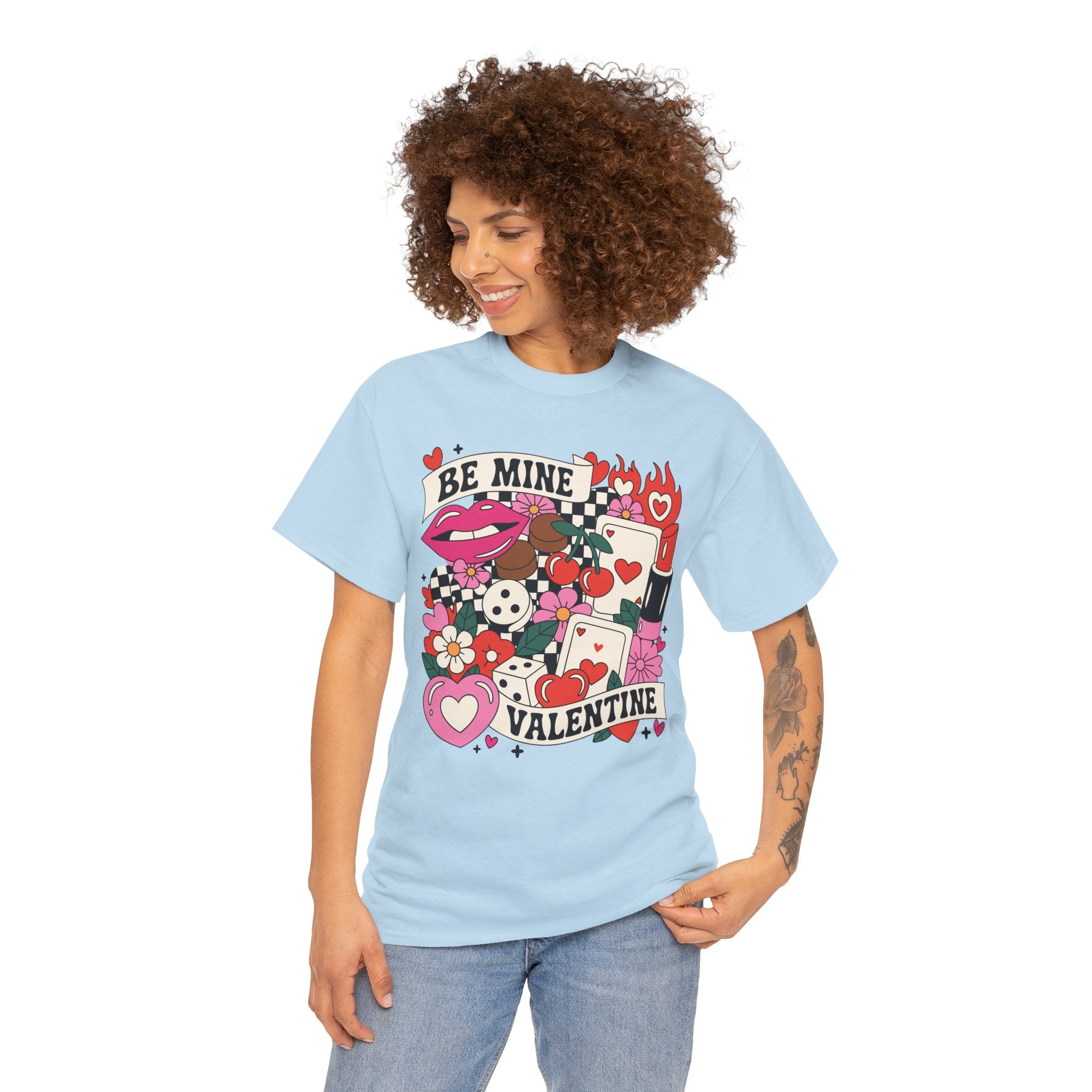 Be Mine Valentine Pop-Art Tee — Lips, Cherries & Retro Valentine Collage...Unisex Cotton Tee