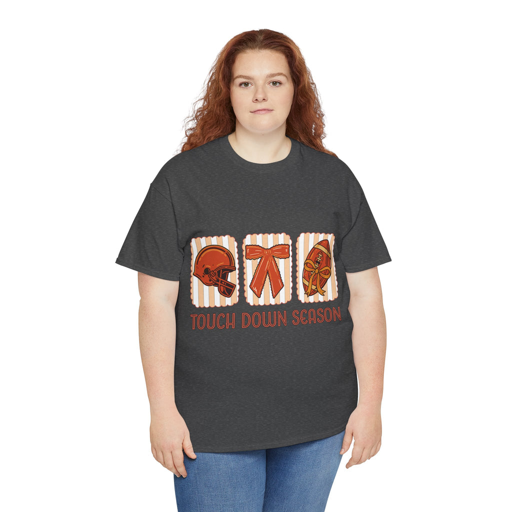 Touch Down Season Football Tee — Striped Fall Helmet & Bow Design Unisex Cotton Tee