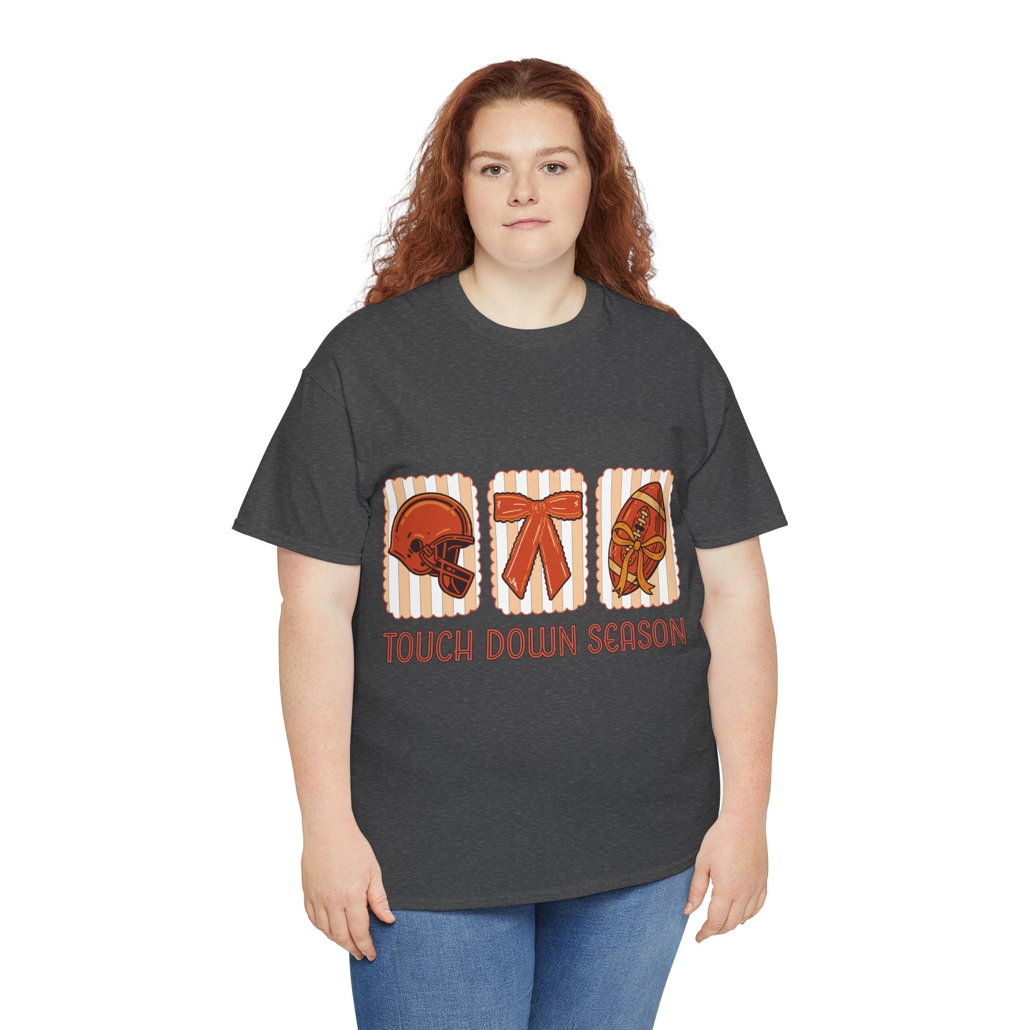 Touch Down Season Football Tee — Striped Fall Helmet & Bow Design Unisex Cotton Tee