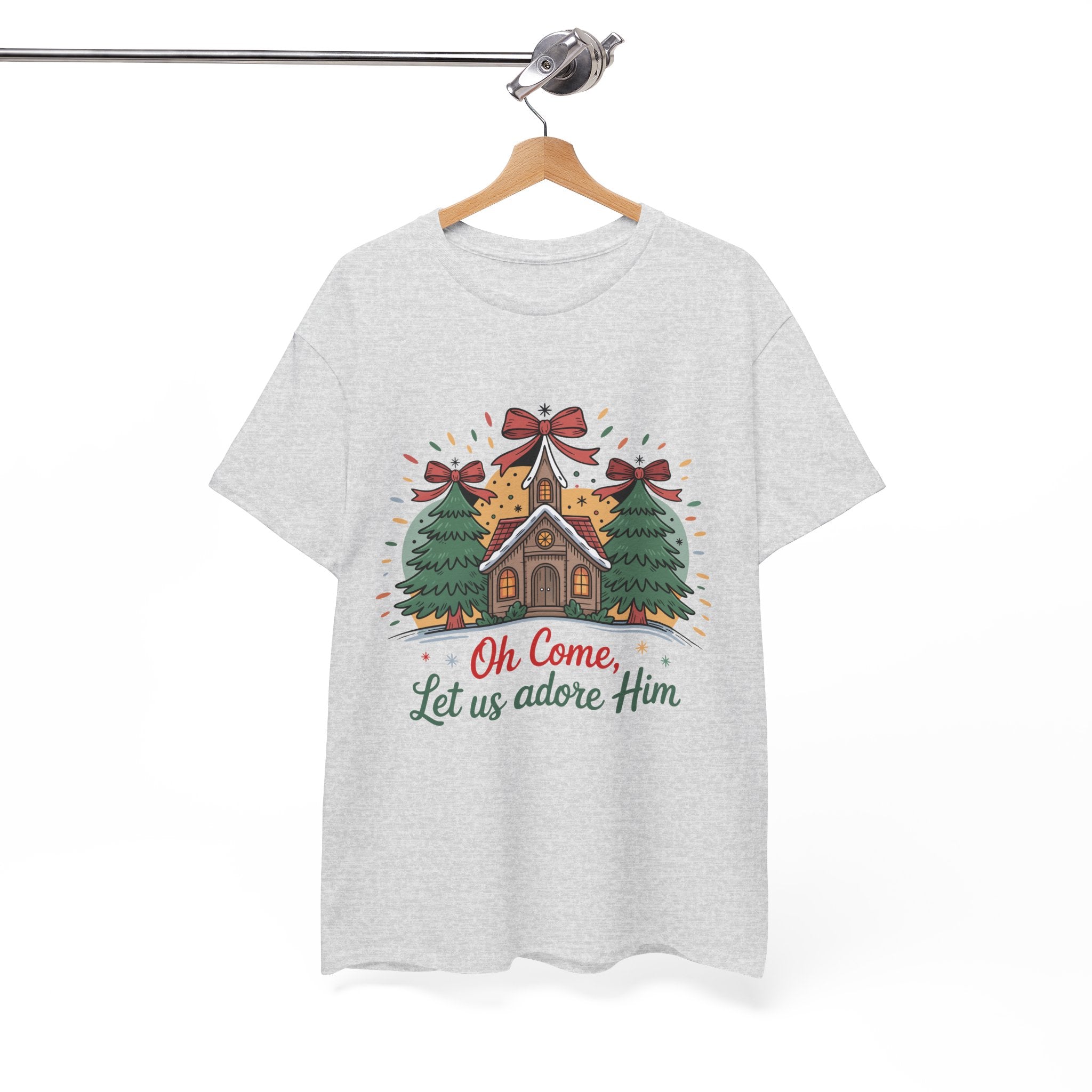 Oh Come Let Us Adore Him Christmas Tee — Church & Trees Holiday Unisex Cotton Tshirt