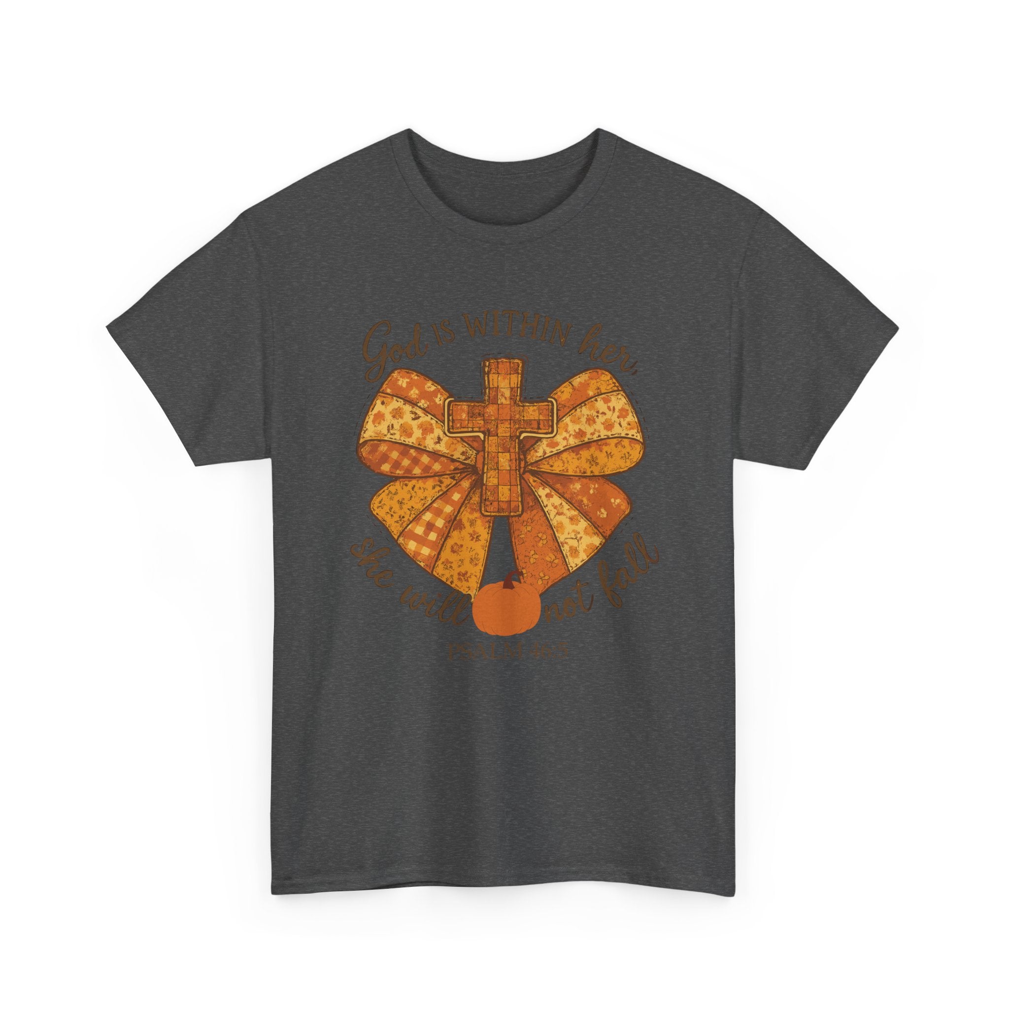 Psalm 46:5 Cross Patchwork Tee — Fall Bow Christian Unisex Cotton T-Shirt