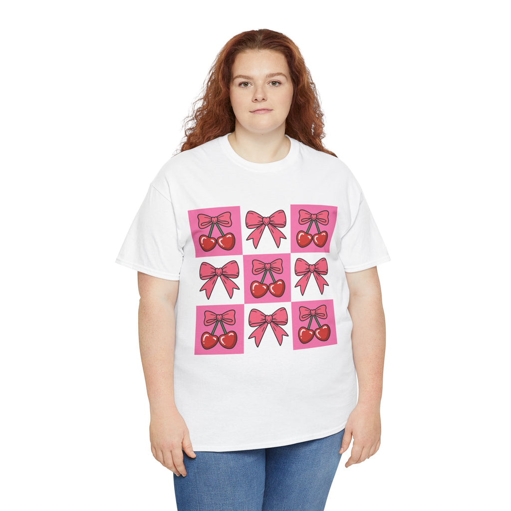 Cherry & Pink Bow Checkered Unisex Cotton Tee