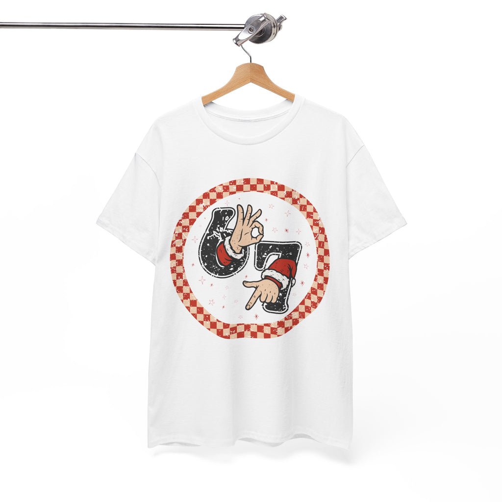 Retro Christmas Tee — Santa '67' & 'Y'all' Red Checkered Graphic.Unisex Cotton Tee