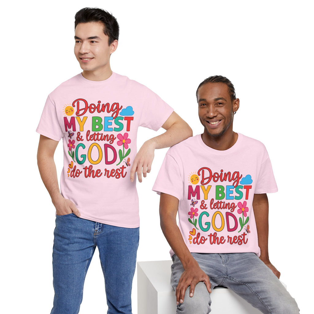 Doing My Best & Letting God Do The Rest T-Shirt — Floral Sun & Butterflies Inspirational Unisex Cotton Tee