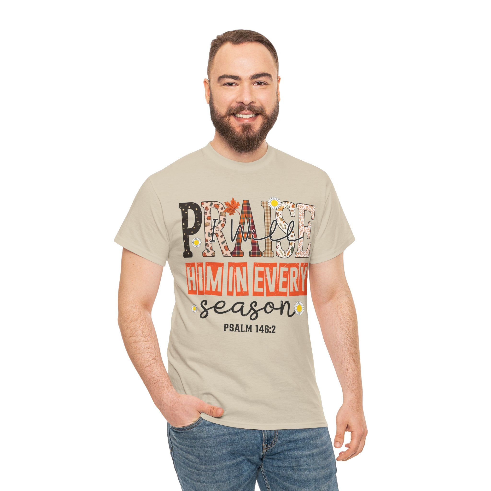 Praise Him In Every Tee — Fall Daisies & Leaf Floral Graphic Unisex Cotton T-Shirt