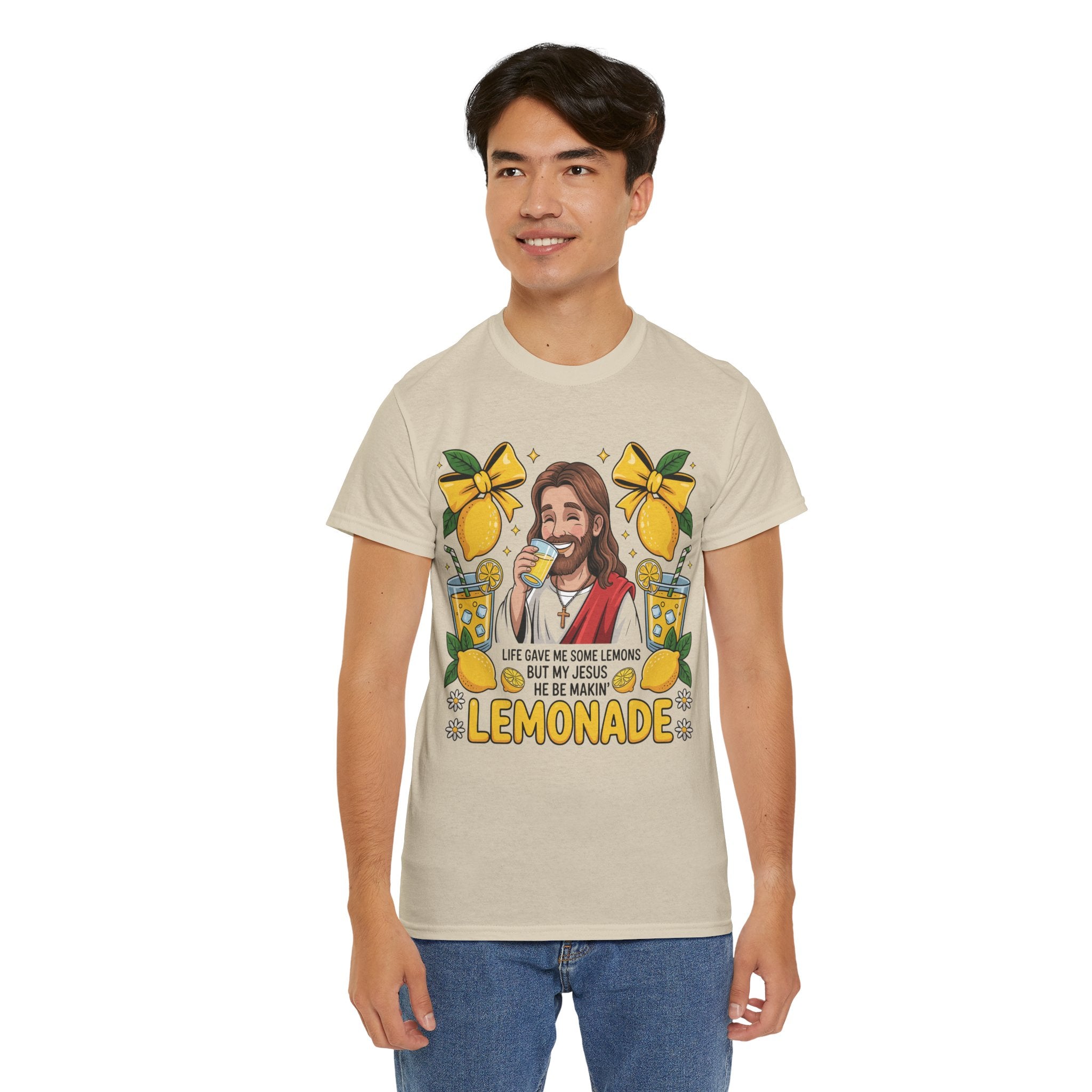 Jesus Drinking Lemonade T-Shirt — "Life Gave Me Some Lemons" Christian Unisex Cotton Tee