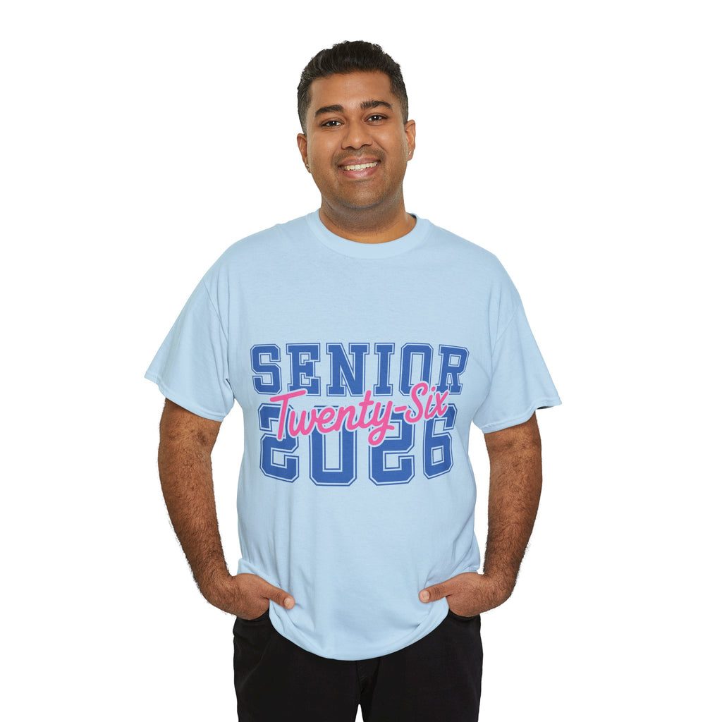 Senior 2026 Tee — Pink Varsity Block with Blue Script Overlay Unisex Cotton Tee