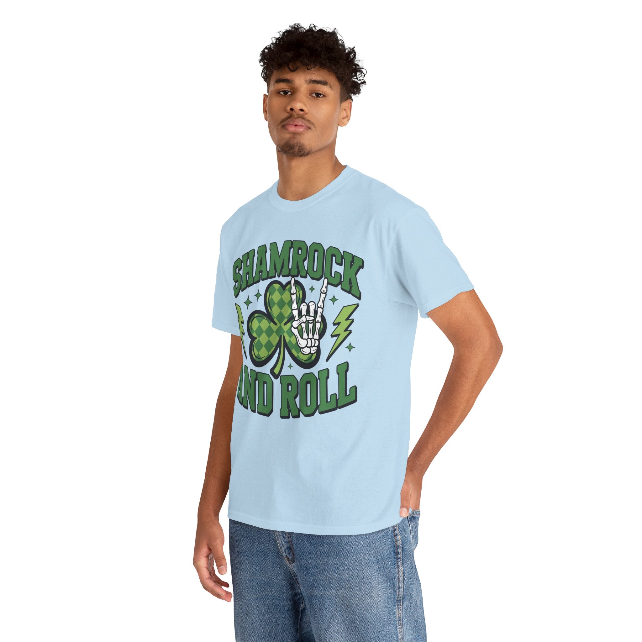 Shamrock and Roll Tee — Skeleton Hand & Lightning St. Patrick’s Rock Unisex Cotton Shirt