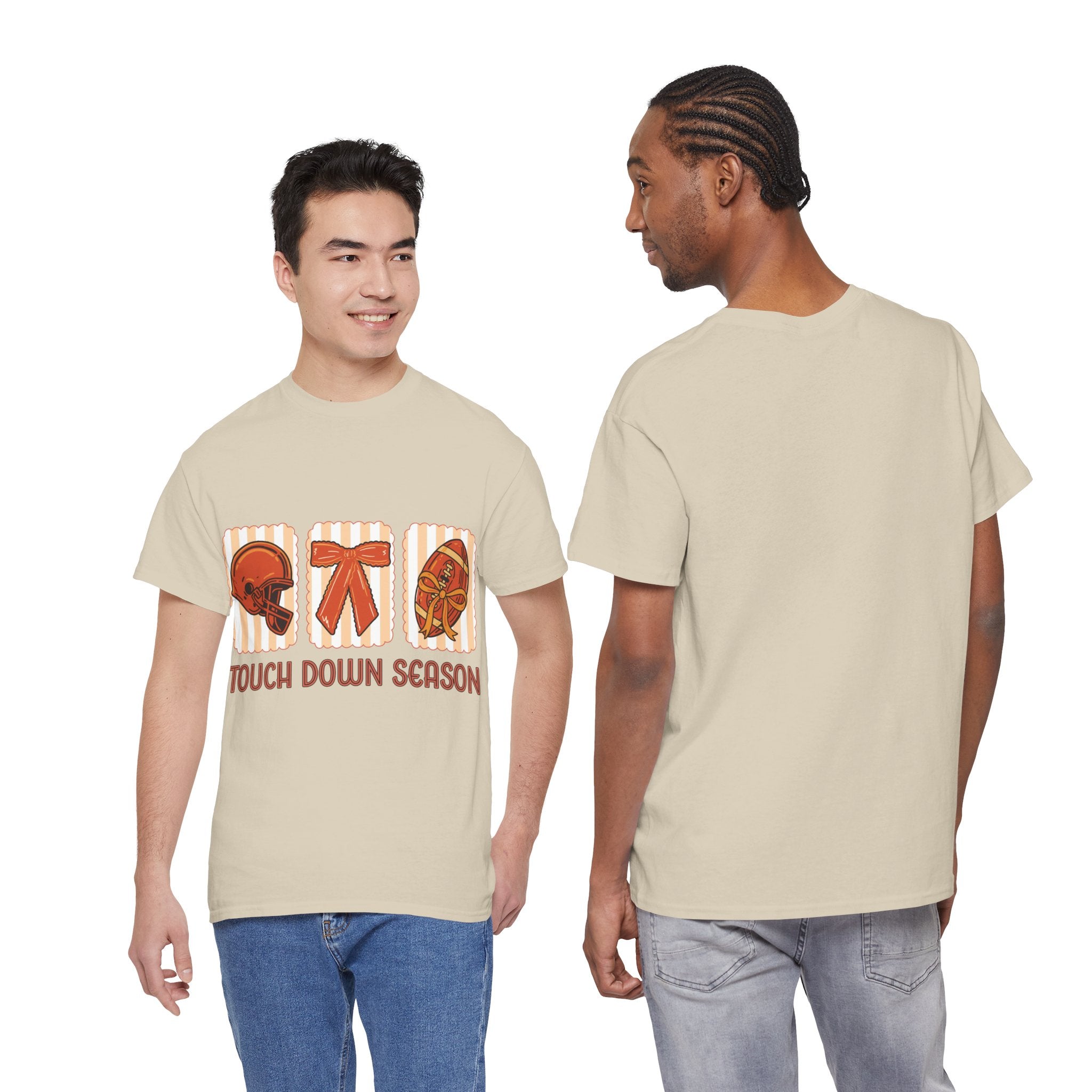 Touch Down Season Football Tee — Striped Fall Helmet & Bow Design Unisex Cotton Tee