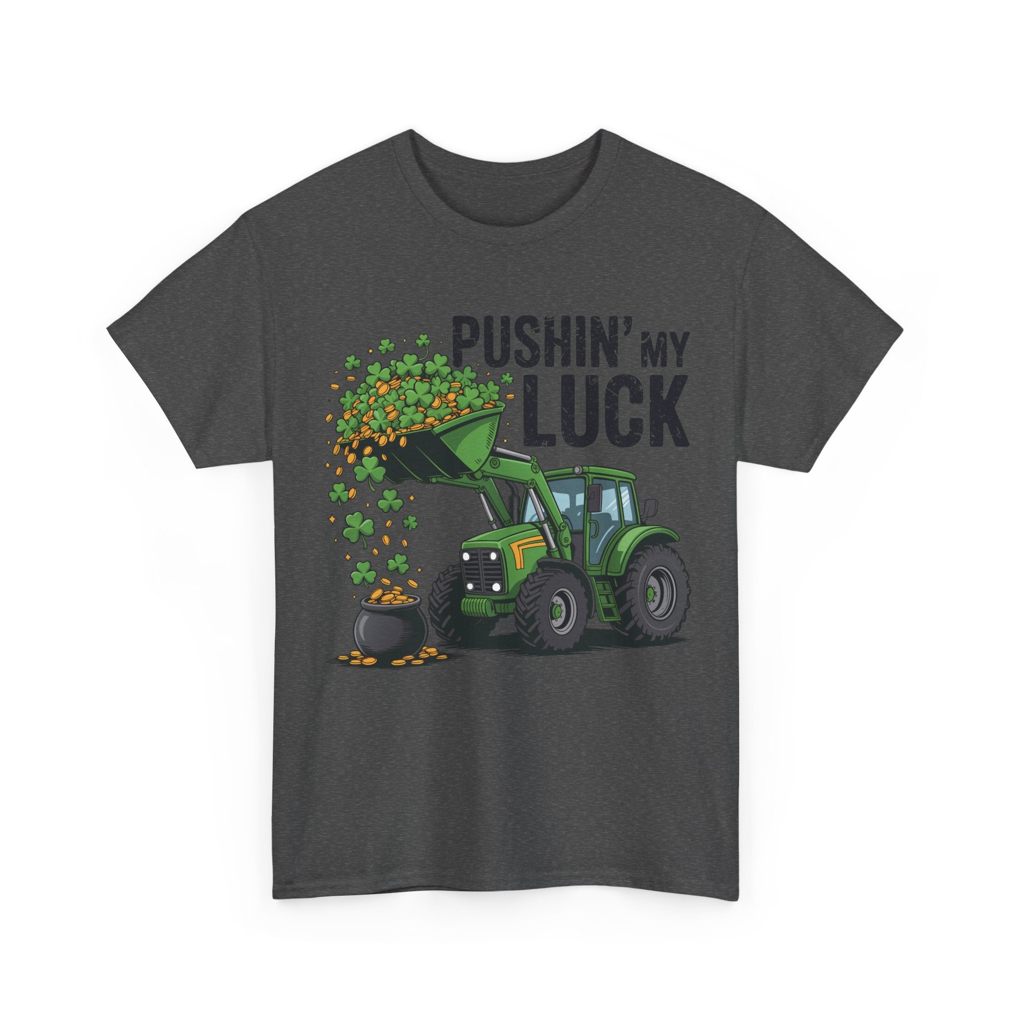 Pushin' My Luck Shamrock Tractor Tee — St. Patrick's Day Unisex Cotton T-Shirt