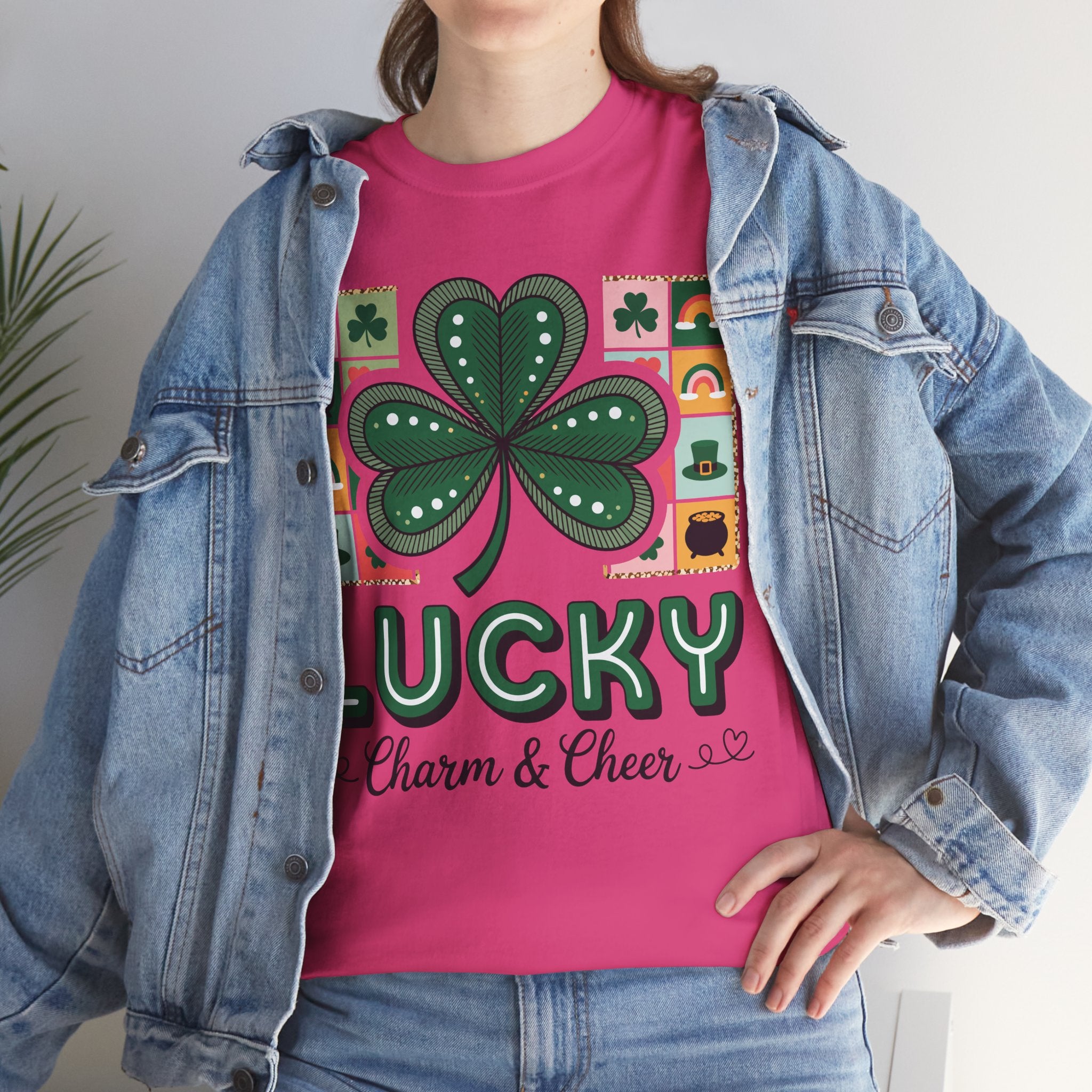 Lucky Charm & Cheer Clover Tee — Patchwork St. Patrick’s Day Unisex Cotton T-Shirt
