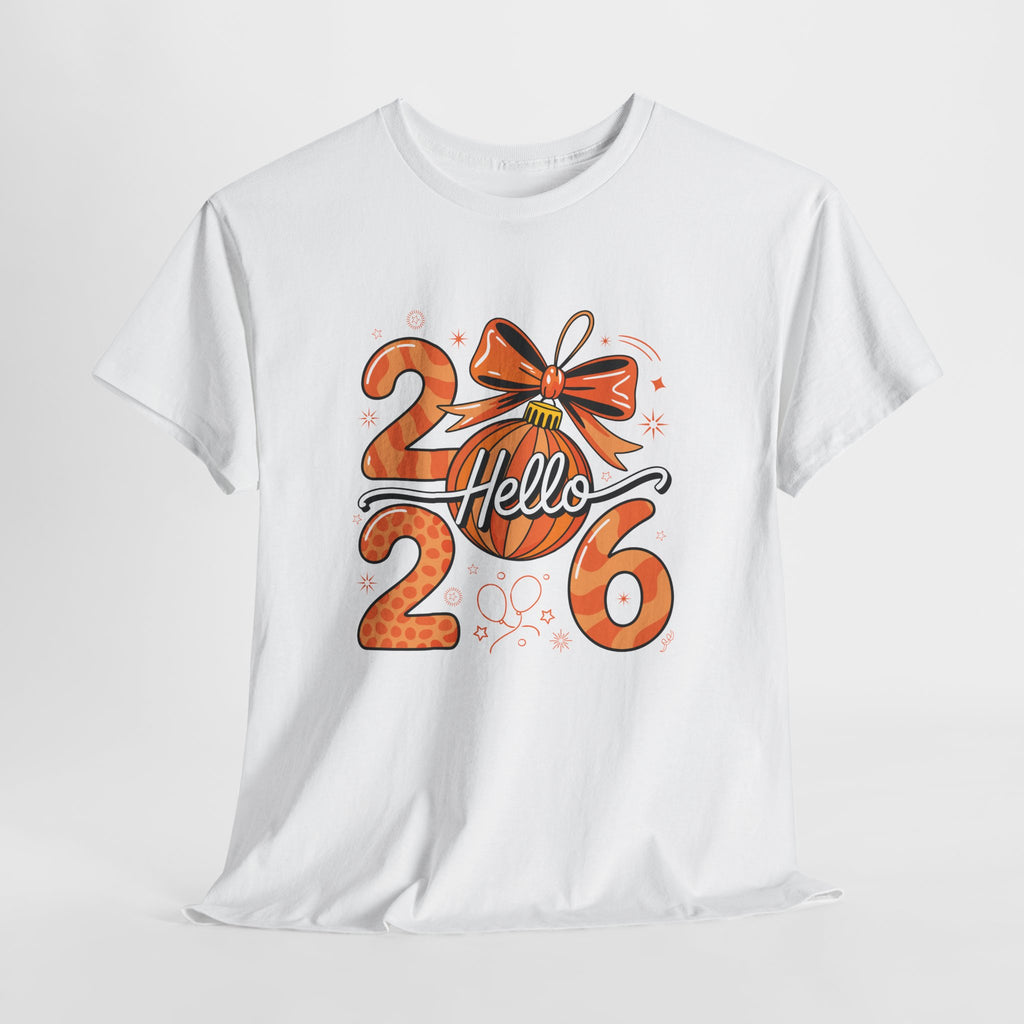Hello 2026 Christmas Ornament Tee — Festive Orange Holiday Unisex Cotton T-Shirt