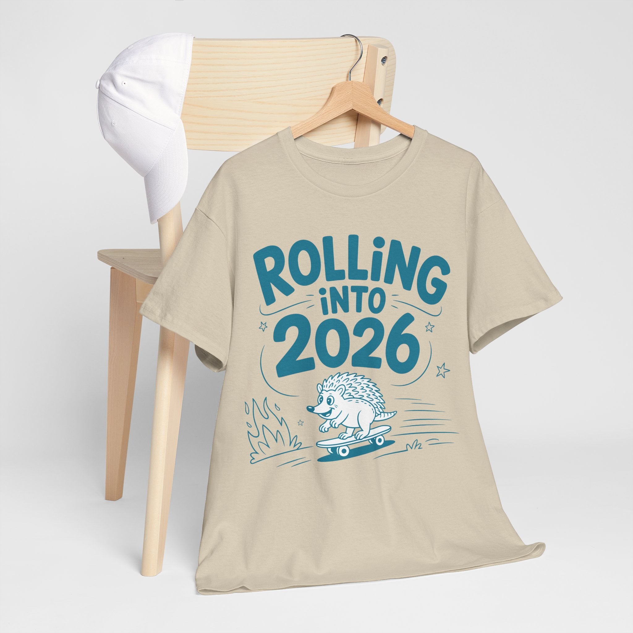 Rolling Into 2026 Hedgehog Skateboard Unisex Cotton Tee