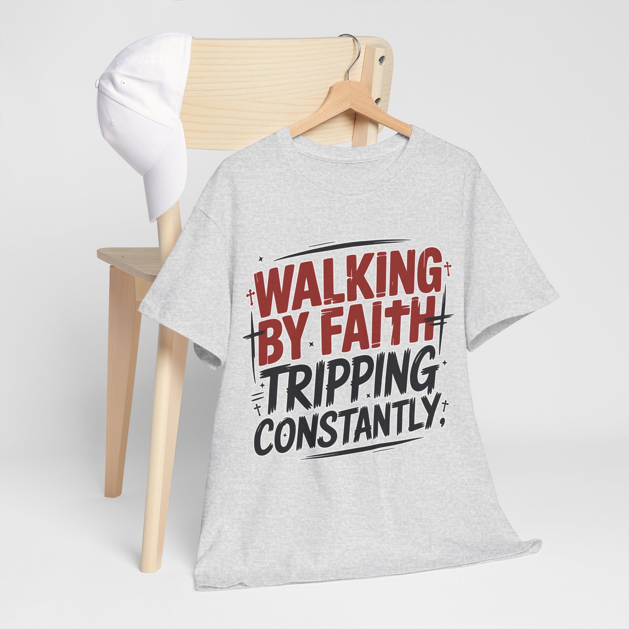 Walking by Faith, Tripping Constantly Unisex Cotton T-Shirt