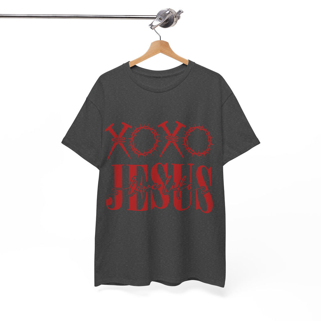 Christian Valentine T-Shirt — "XOXO Jesus Love Life" Nails & Thorn Crown Design Unisex Cotton Tee
