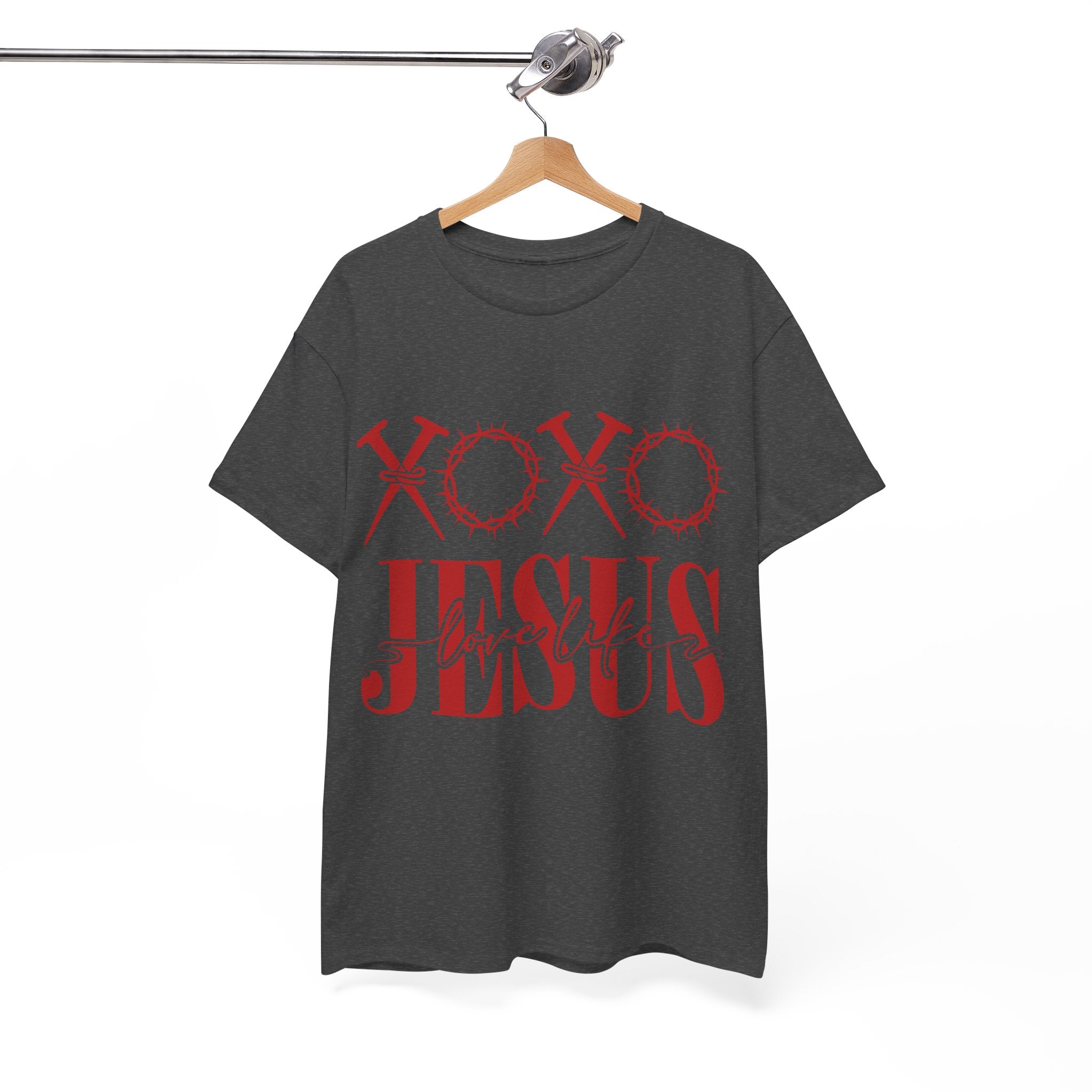 Christian Valentine T-Shirt — "XOXO Jesus Love Life" Nails & Thorn Crown Design Unisex Cotton Tee