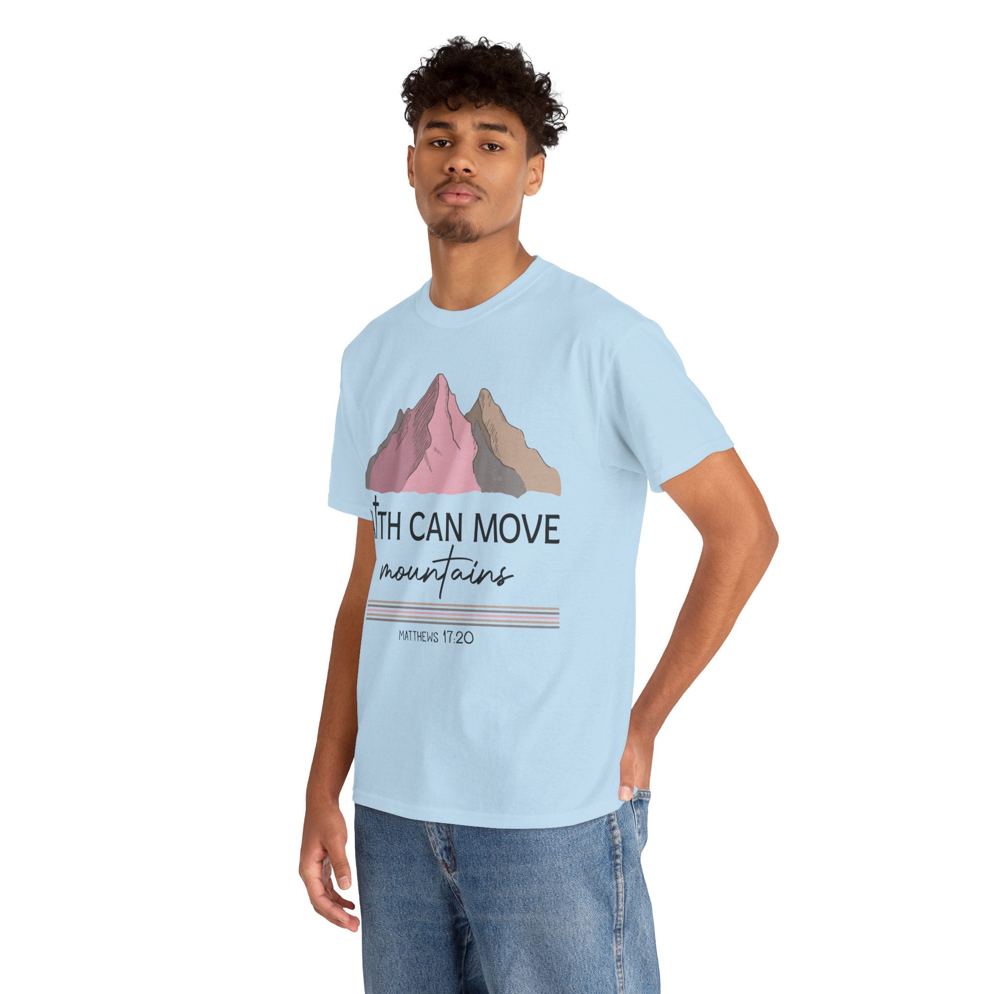 Faith Can Move Mountains Mountain Tee — Pastel Inspirational Christian Unisex Cotton T-Shirt