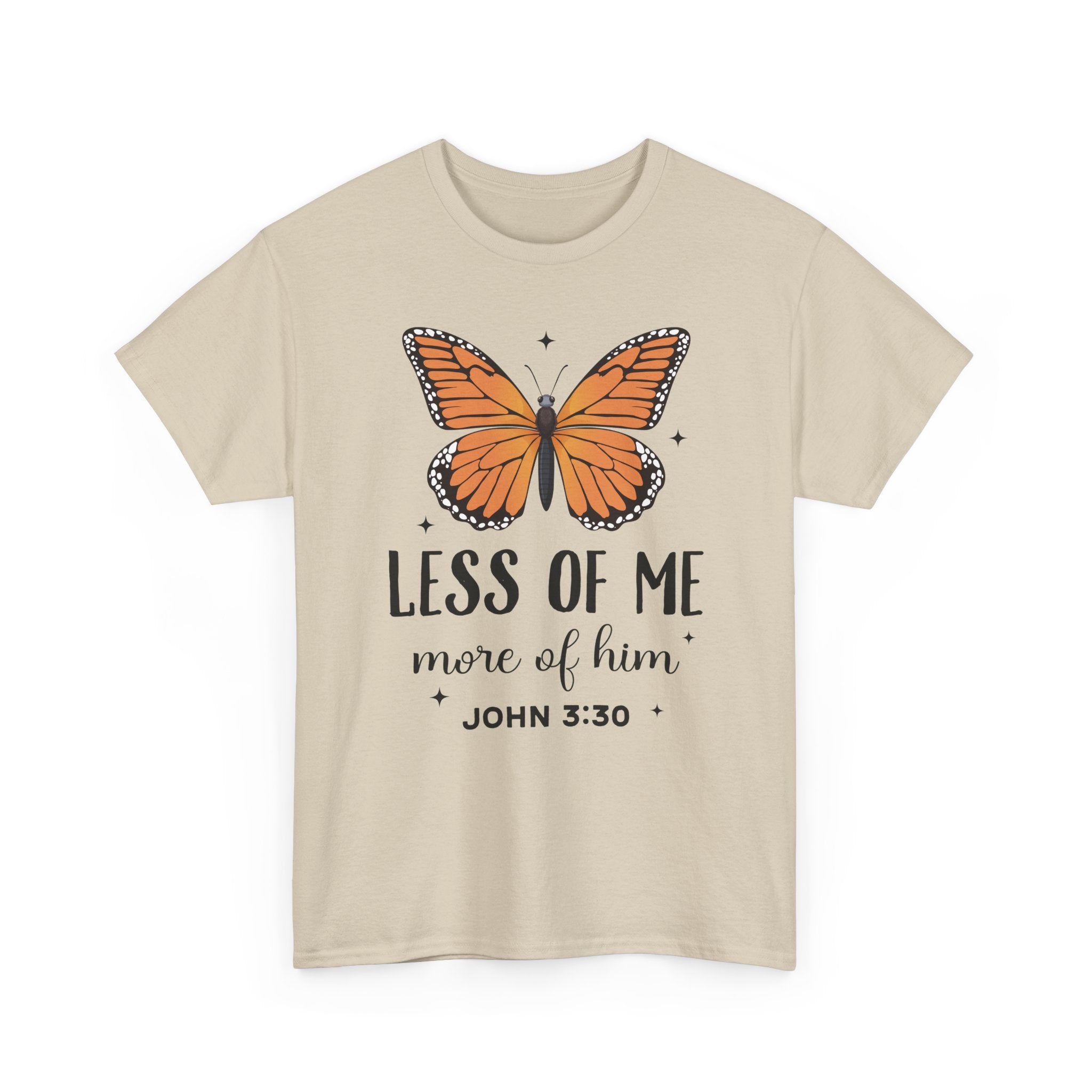 Monarch Butterfly Tee — "Less of Me, More of Him" Christian Unisex cotton T‑Shirt