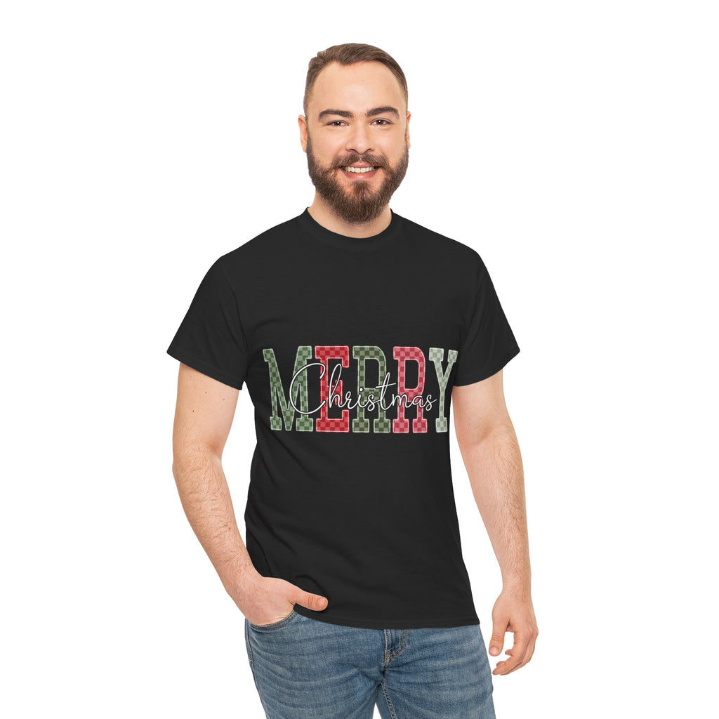 Plaid Merry Christmas Unisex Cotton Tee