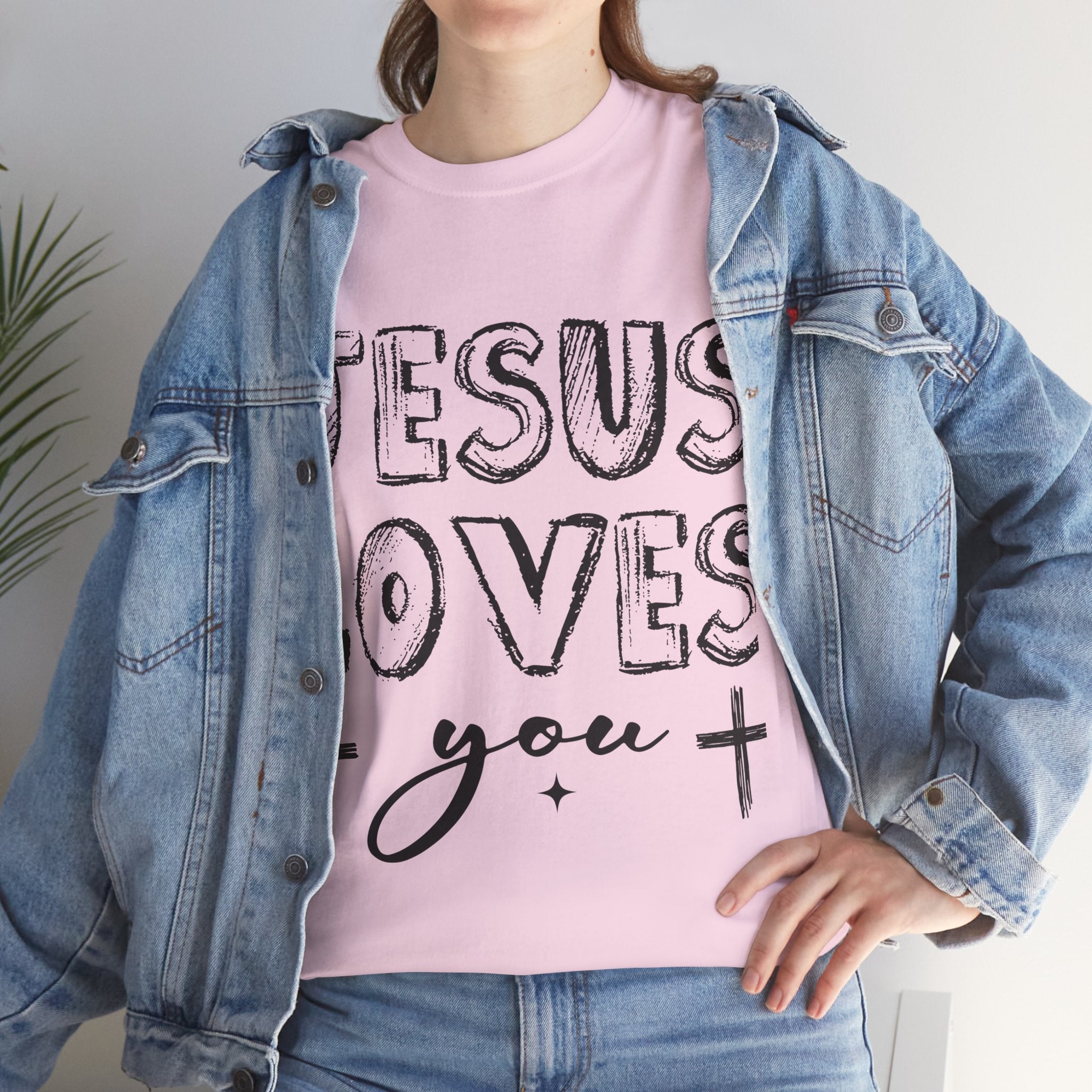 Jesus Loves You Chalk-Style Tee — Crosses & Stars Christian UNisex Cotton T-Shirt