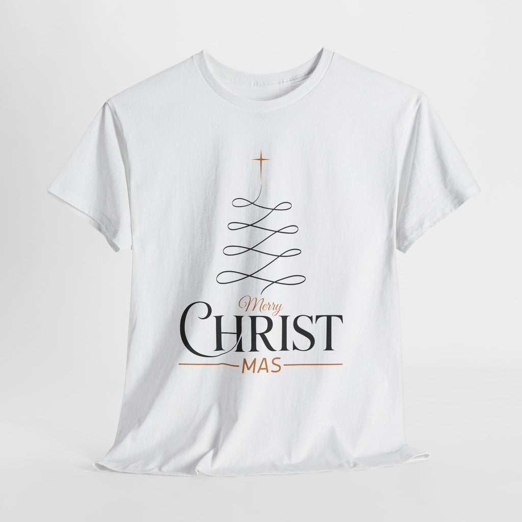 Merry Christmas Gold Cross Tree Unisex Cotton Tee