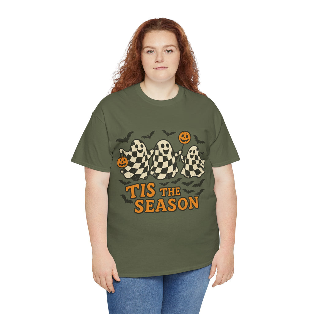 Halloween Ghosts Checker Pattern Unisex Cotton Tee