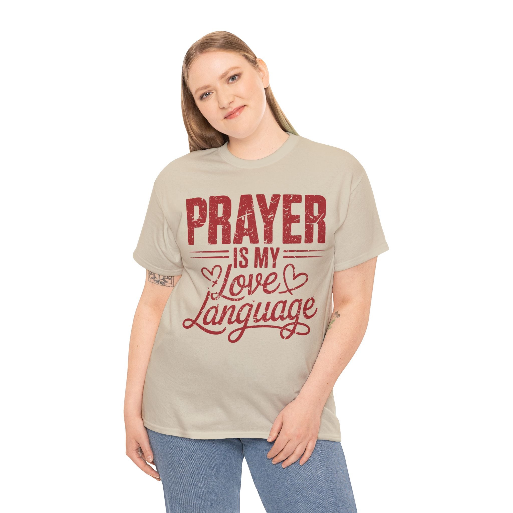 Prayer Is My Love Language T-Shirt — Faith-Inspired Red Hearts Unisex Cotton Tee