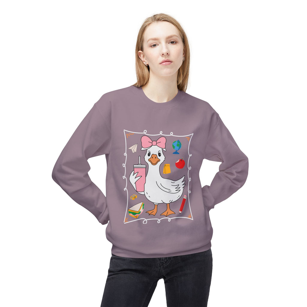 Cute Goose Drinking Fleece Crewneck Sweatshirt- Unisex