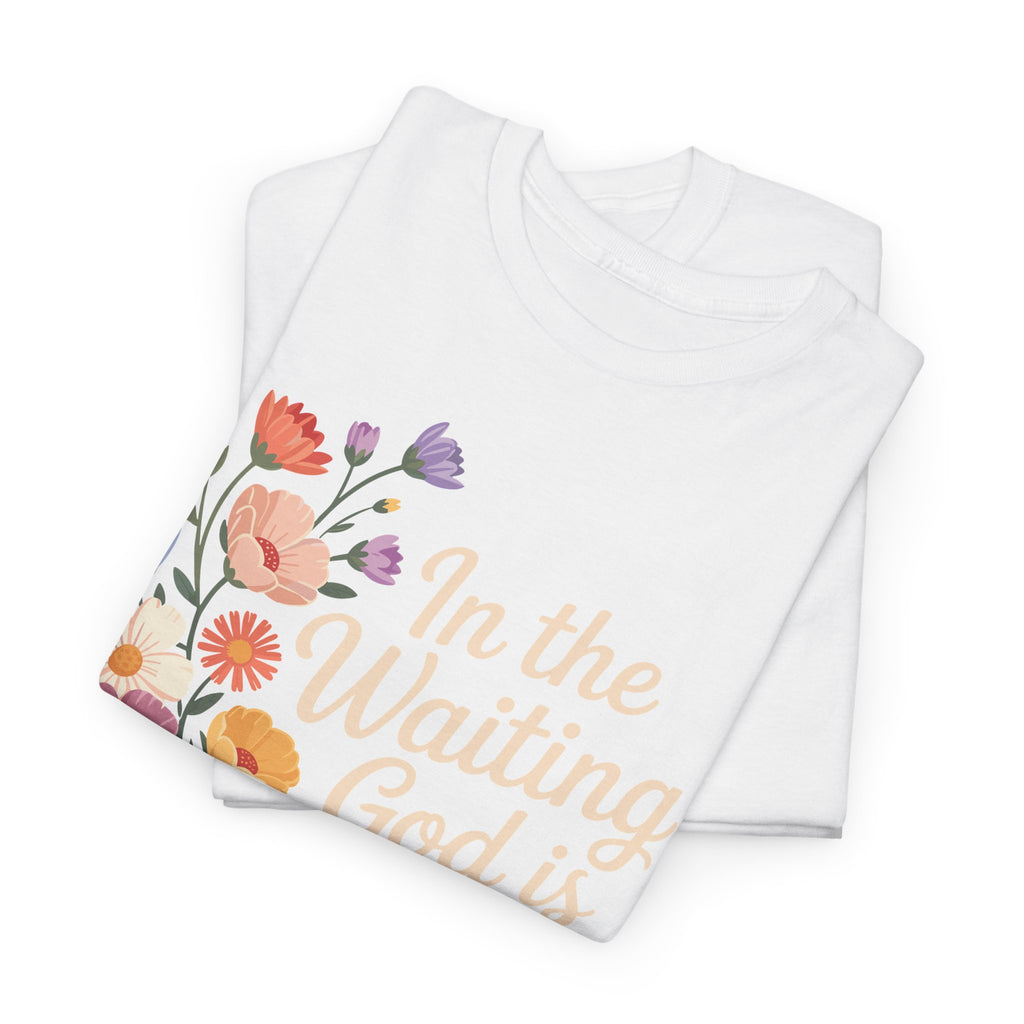 Pastel Floral “In the Waiting God Is Working” Unisex Cotton T-Shirt