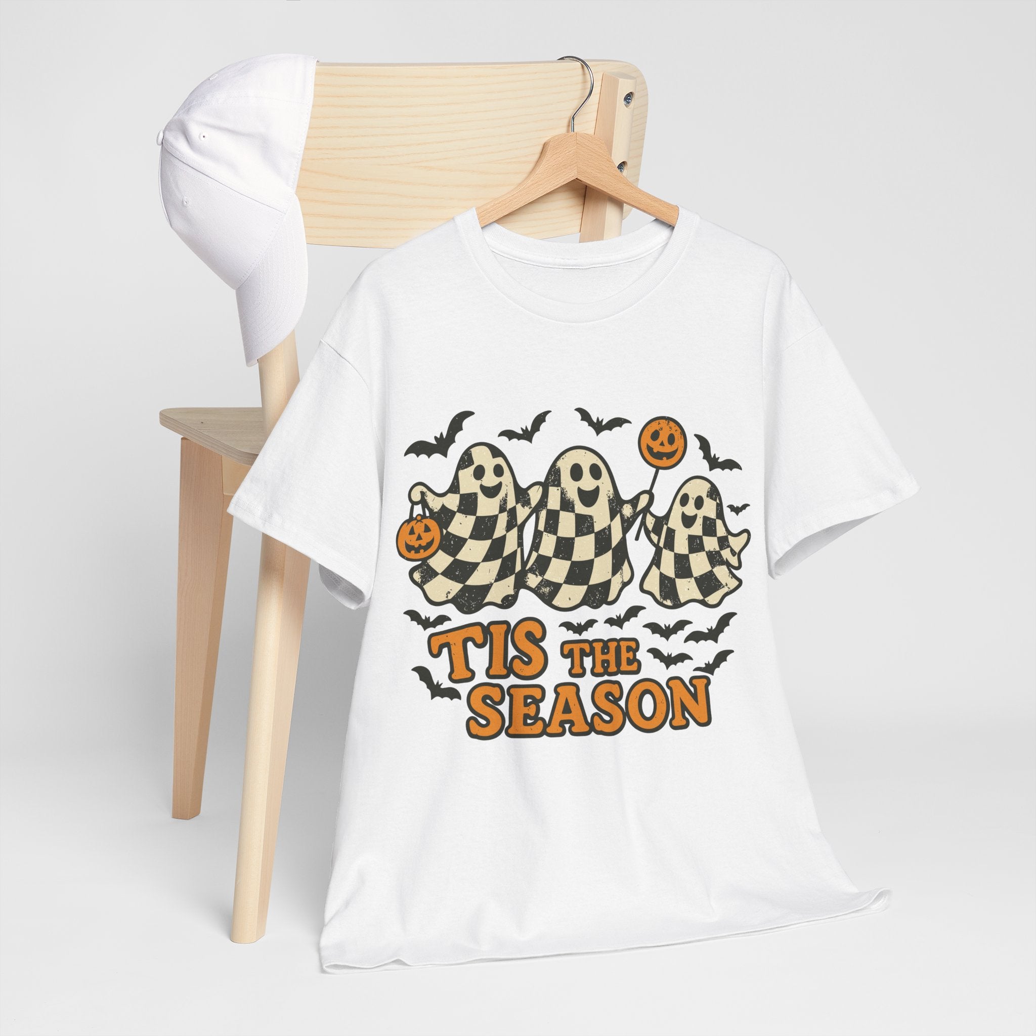Halloween Ghosts Checker Pattern Unisex Cotton Tee