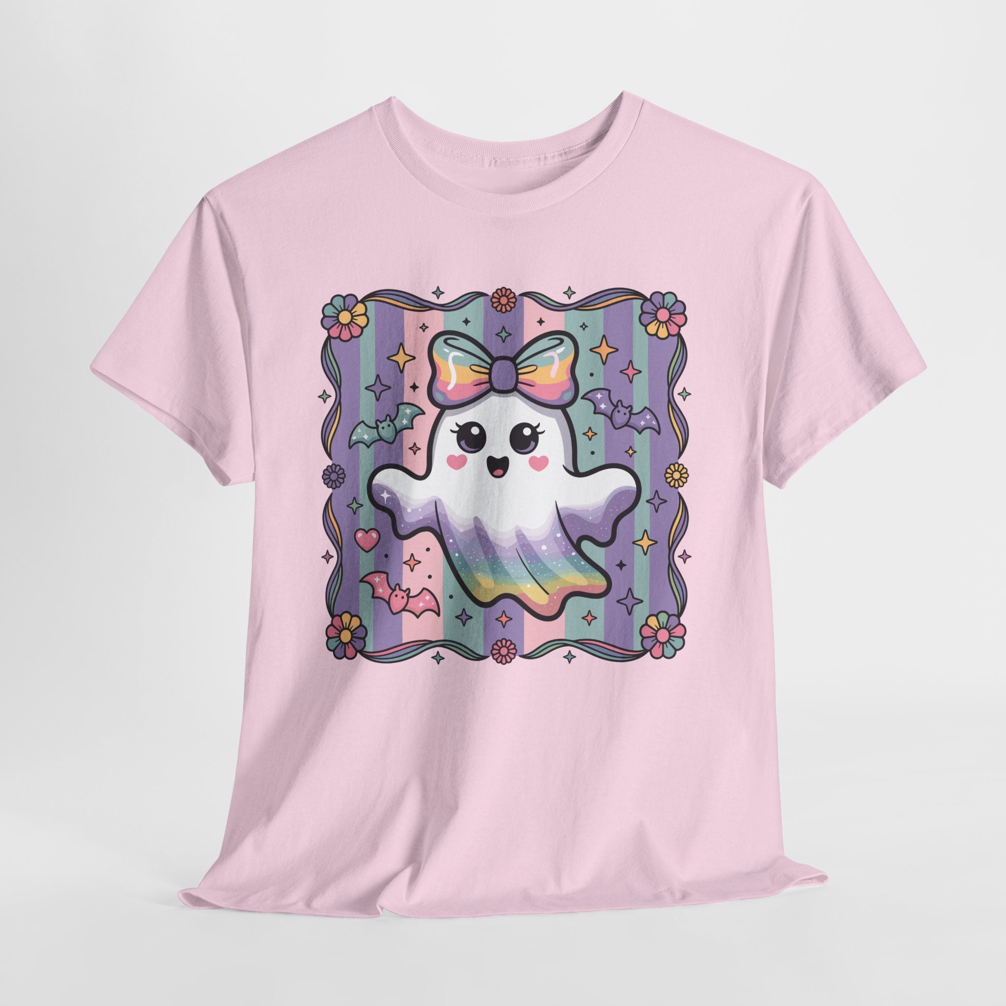 Pastel Ghost Rainbow Bow Unisex Cotton Tee