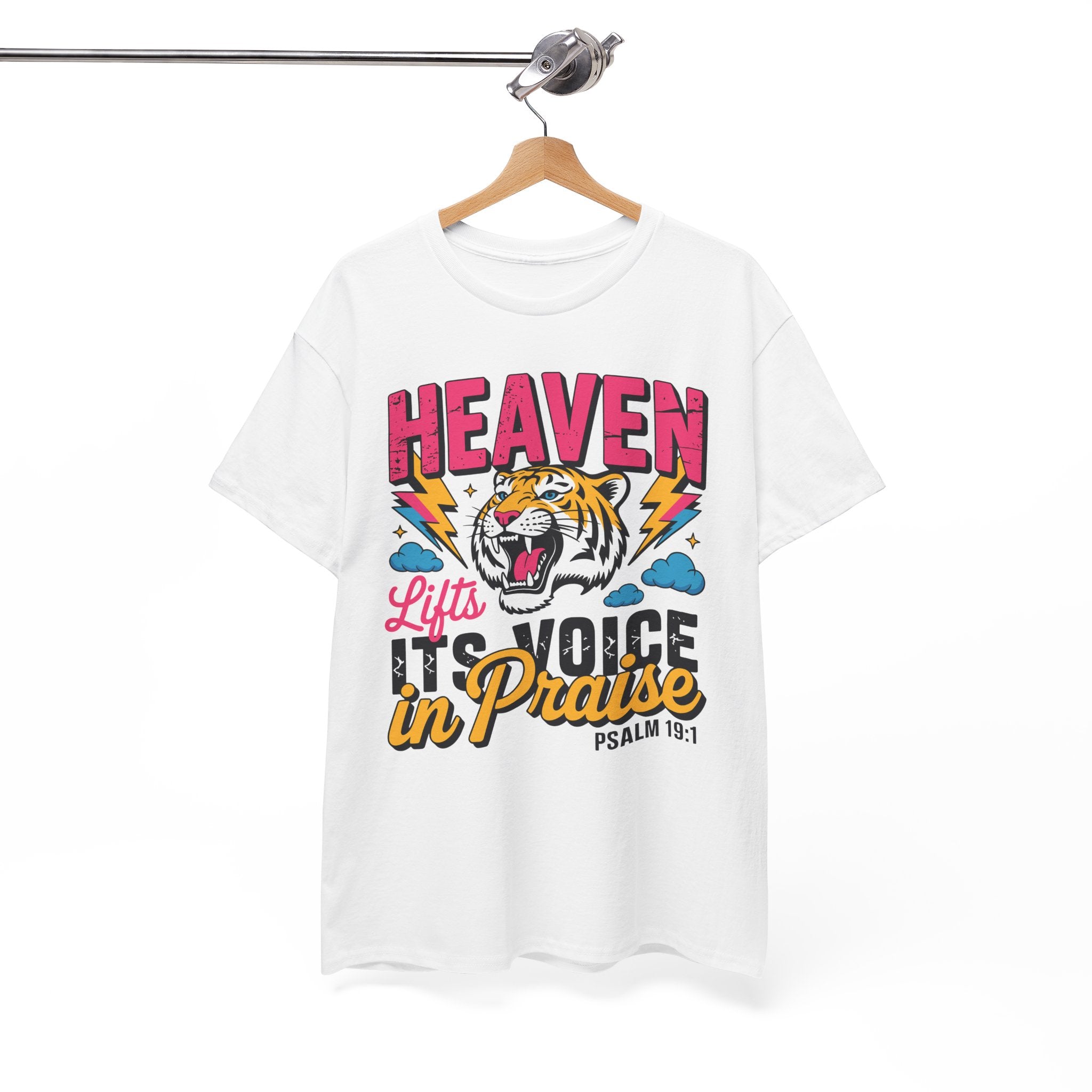 Psalm 19:1 Tiger Praise T-Shirt — Bold Christian Roaring Tiger Graphic.Unisex Cotton Tee