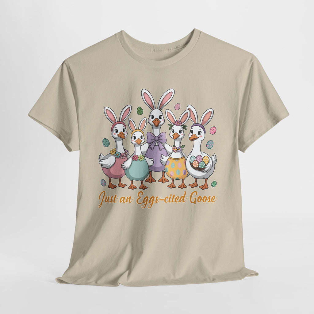 Just an Eggs-cited Goose Easter Tee — Funny Geese in Bunny Ears Unisex Cotton Tee